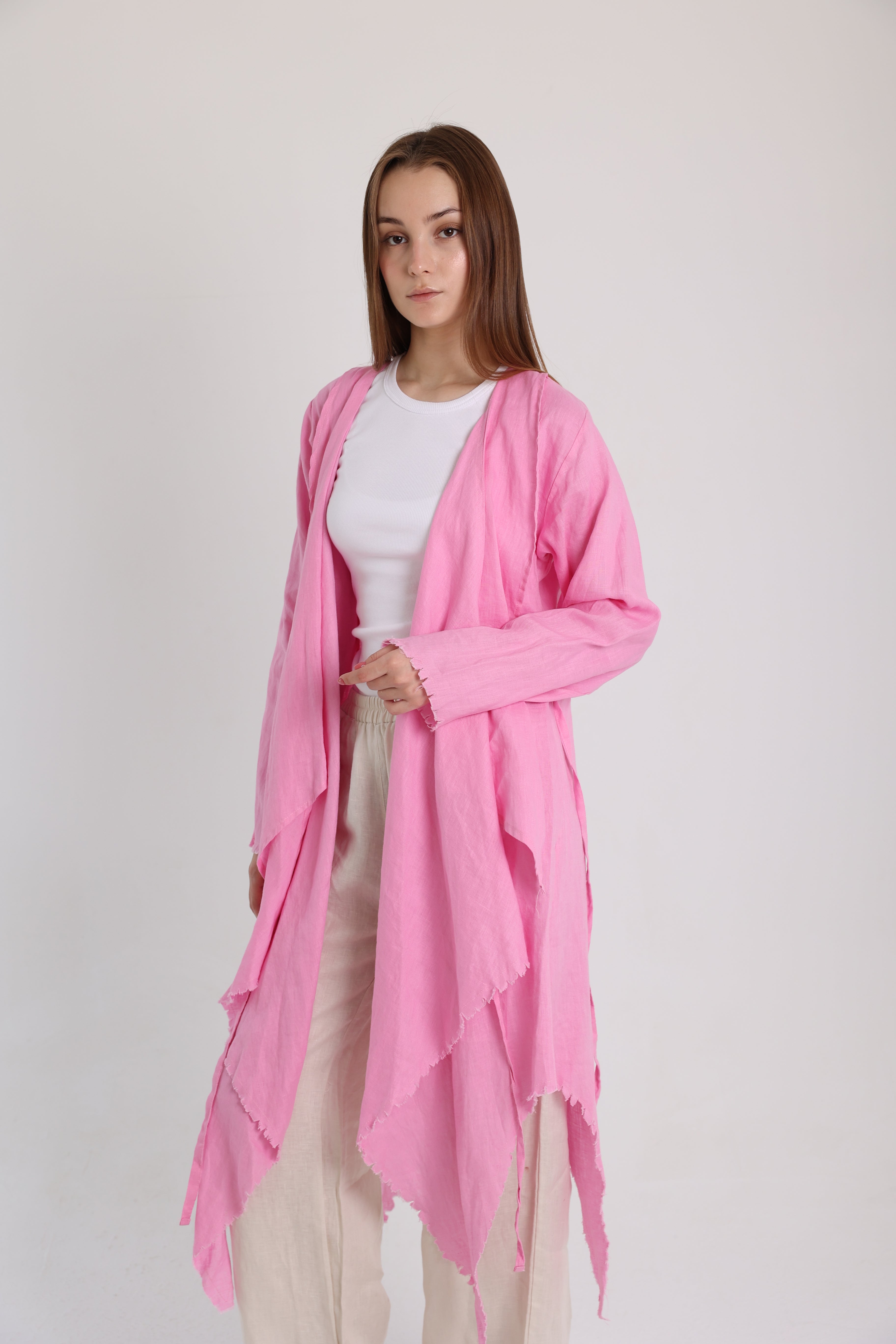 Pink Croise Linen Cardigan