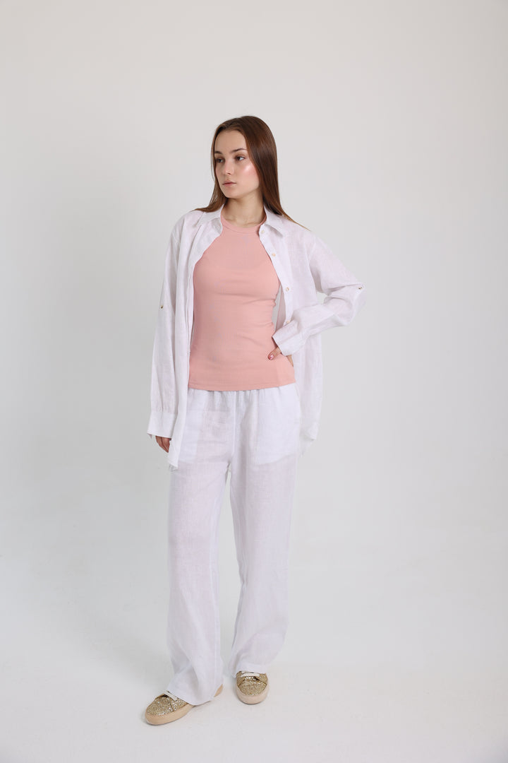 White Basic Linen Shirt