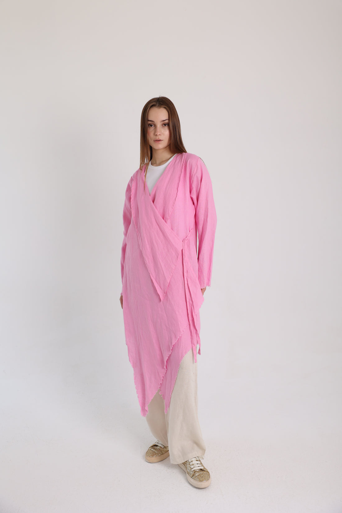 Pink croise linen cardigan