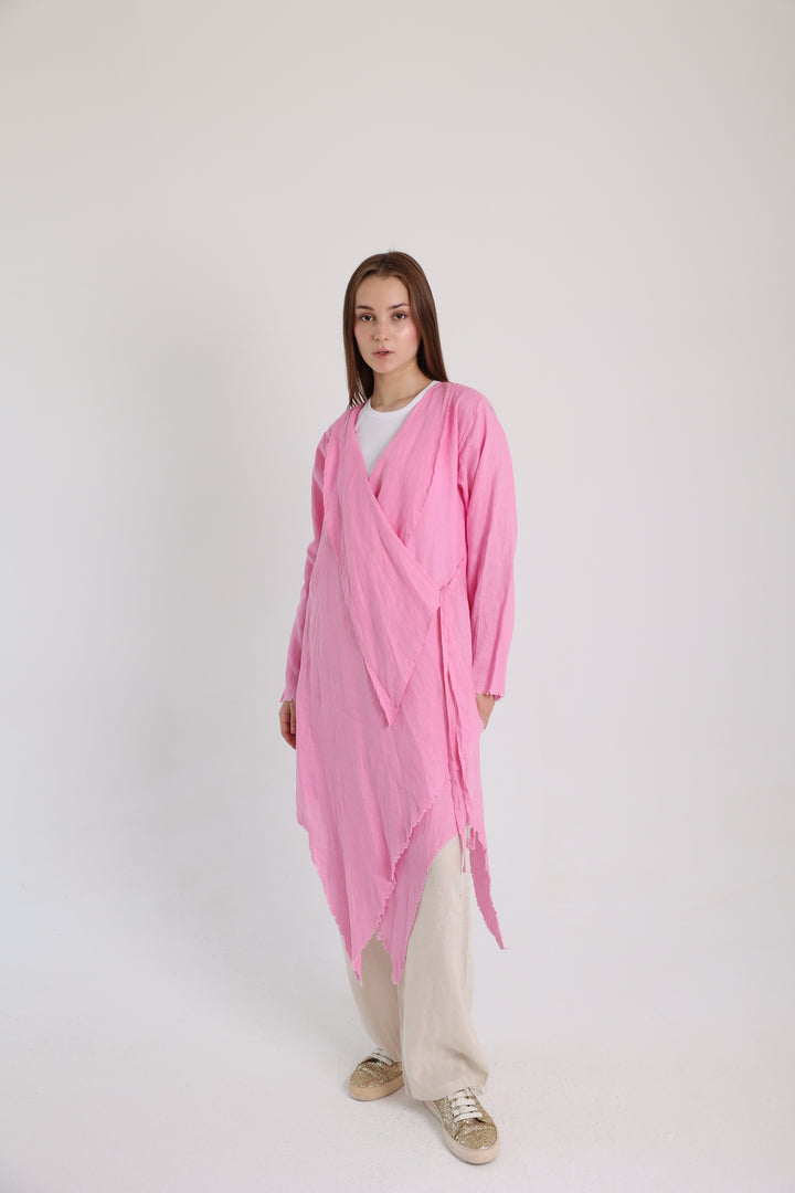 Pink Croise Linen Cardigan