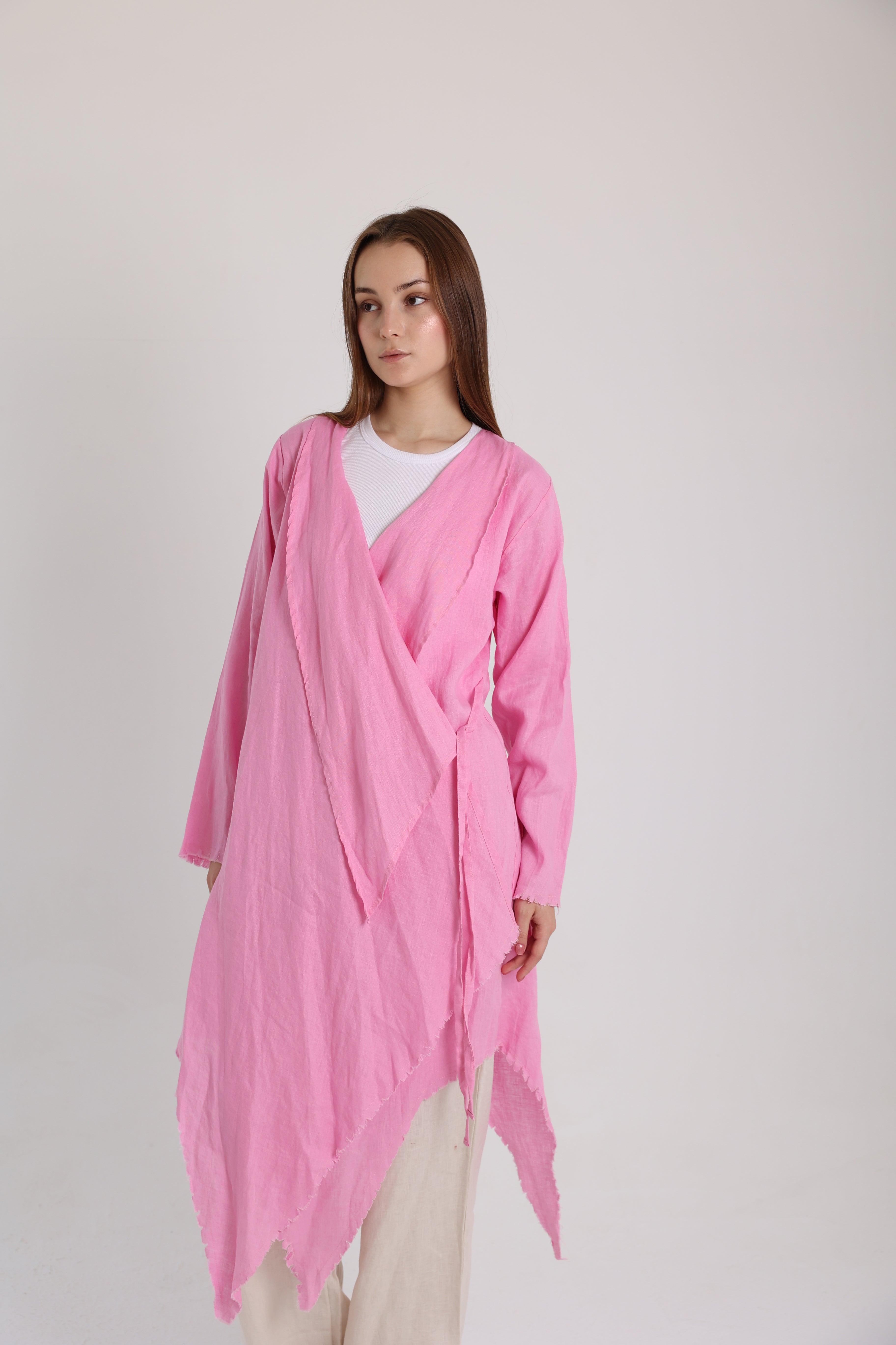 Pink Croise Linen Cardigan