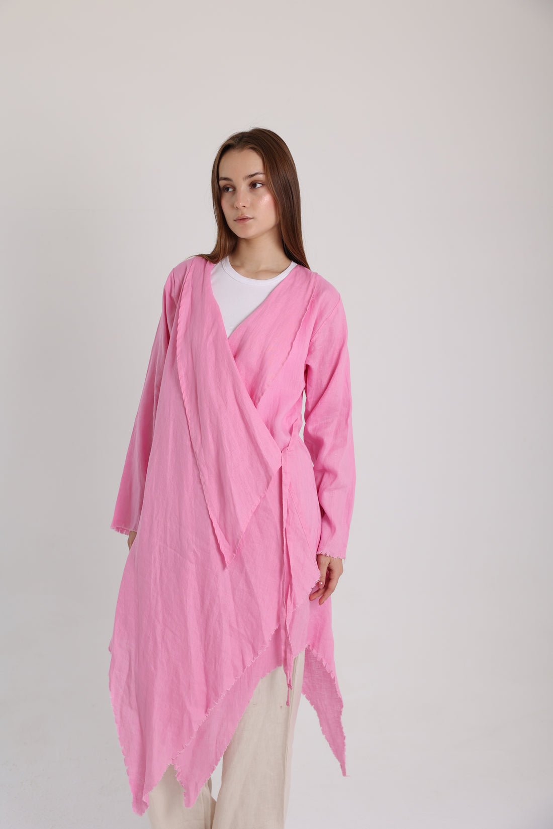 Pink Croise Linen Cardigan