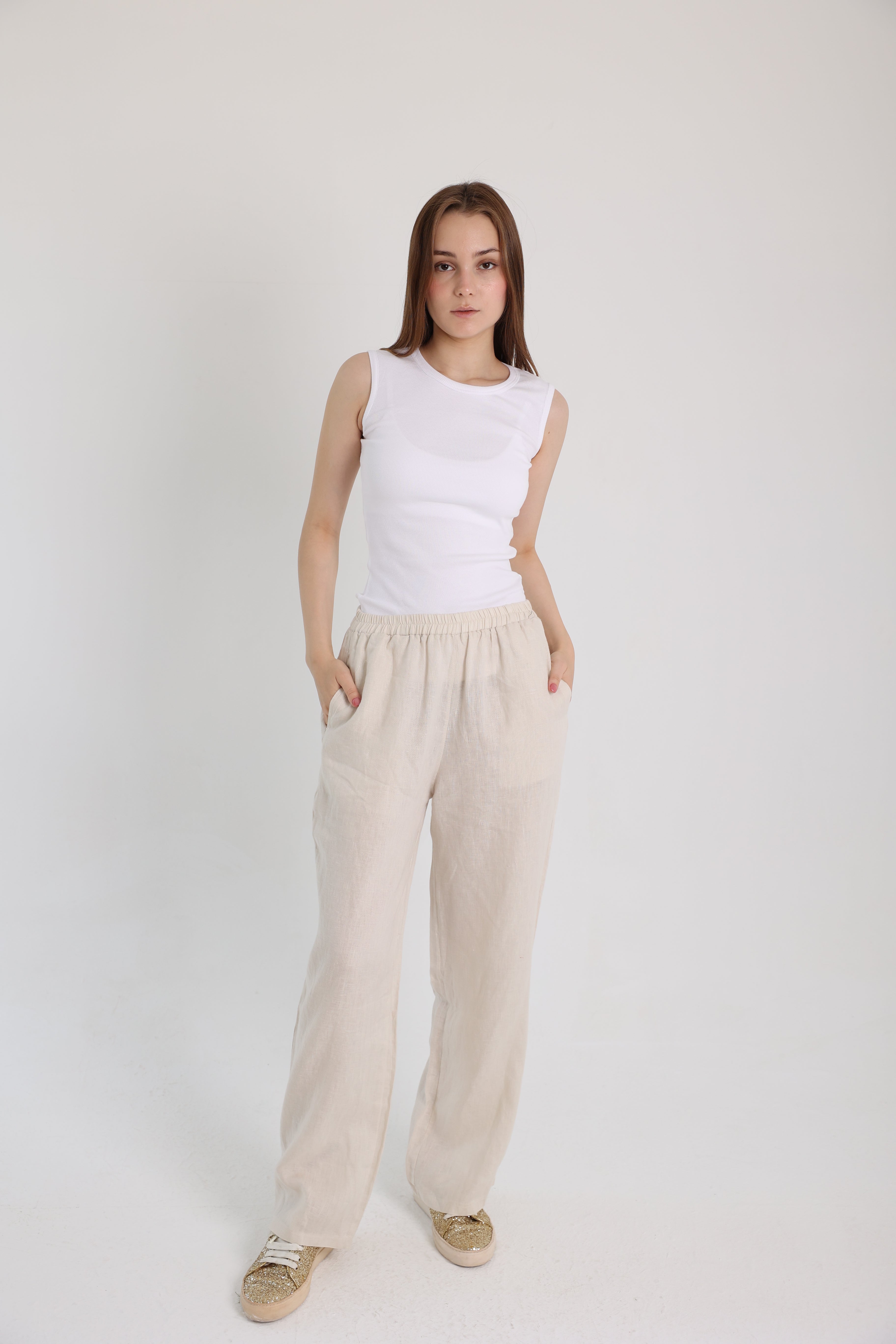 Beige Linen Pants