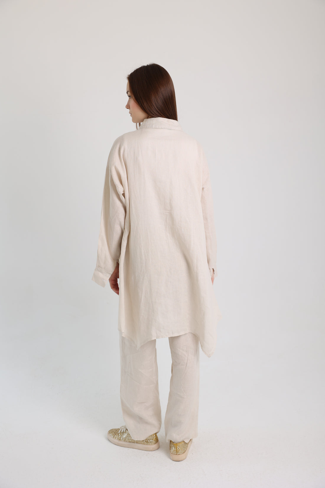 Beige High-Low Linen Shirt