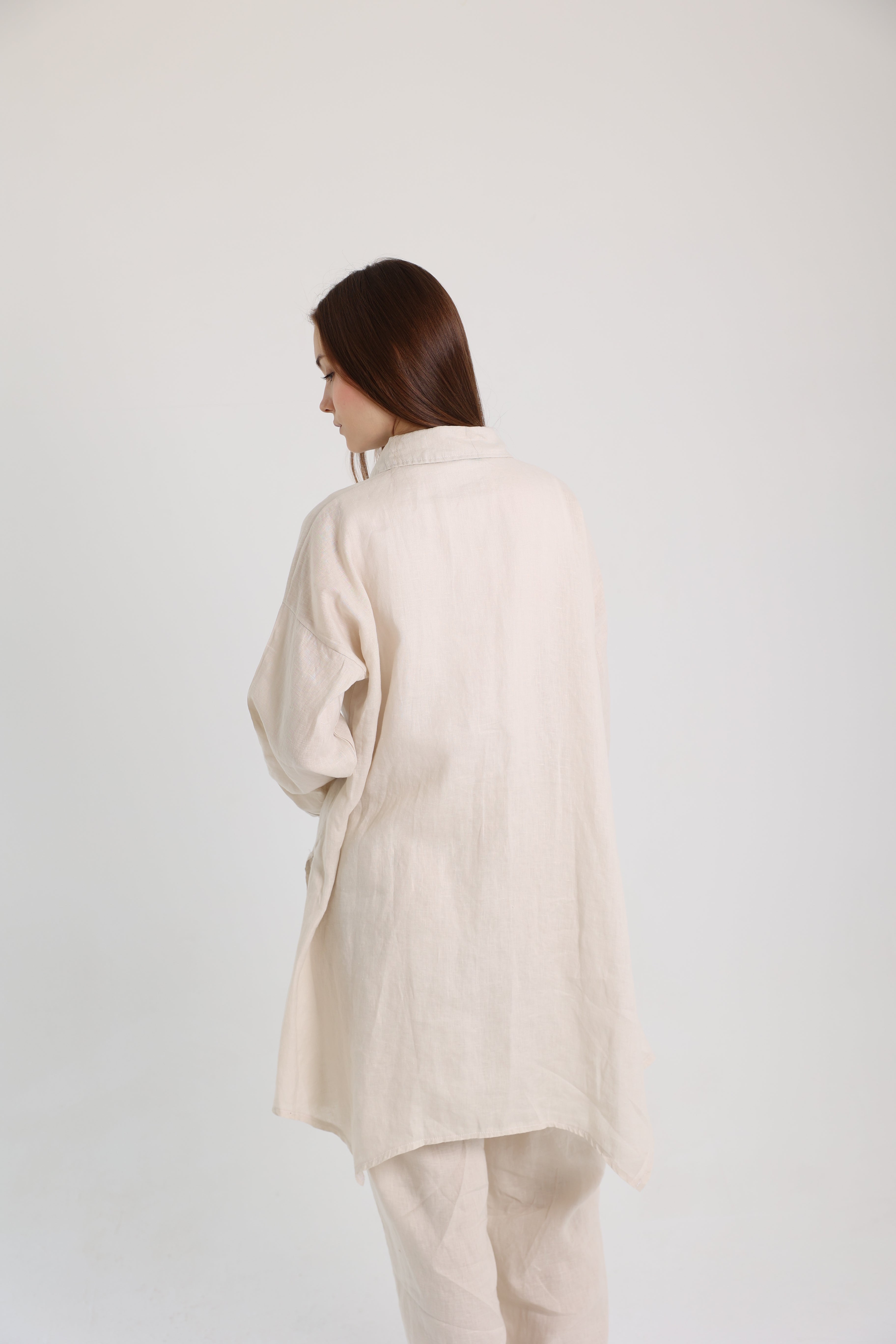 Beige High-Low Linen Shirt
