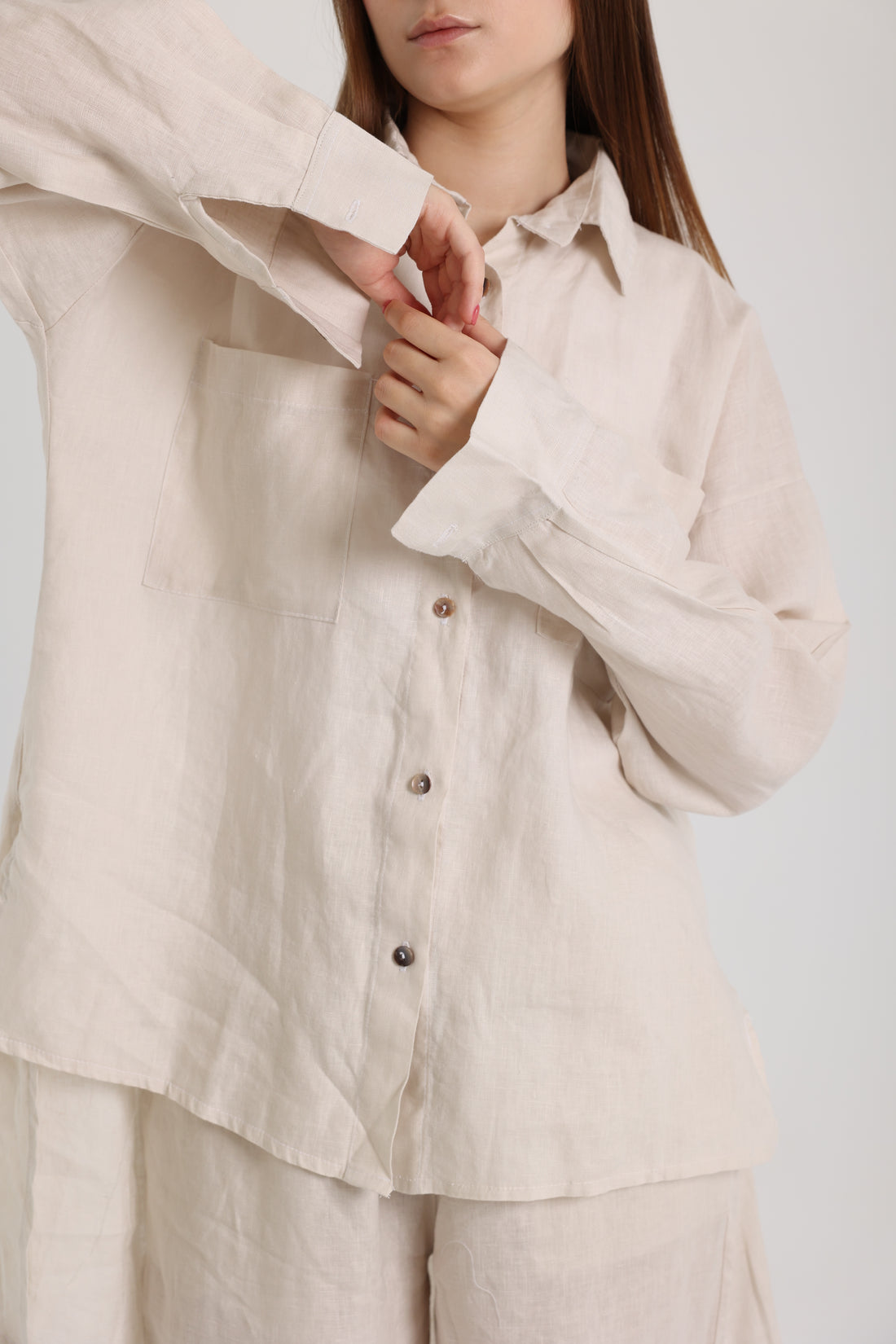 Beige High-Low Linen Shirt