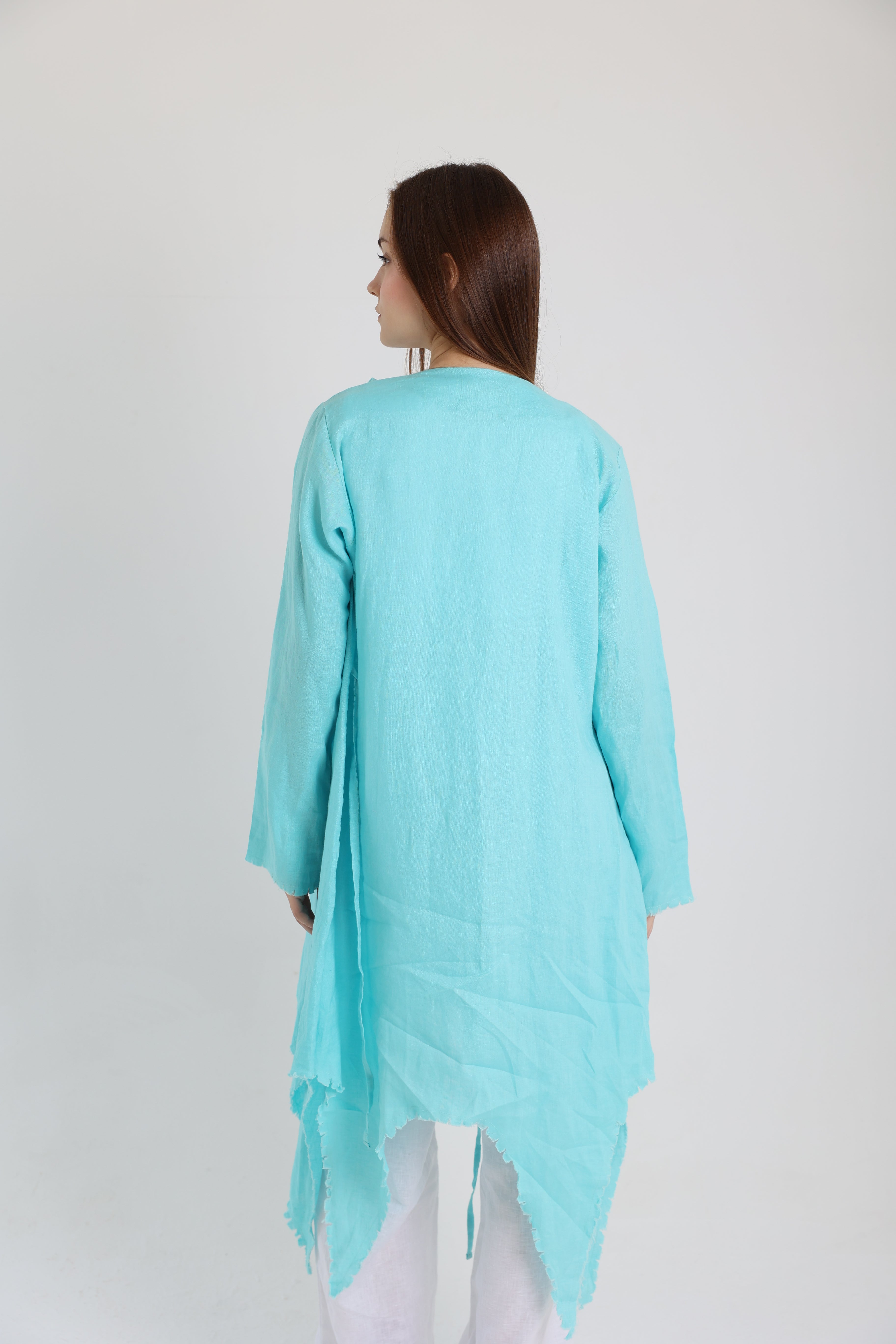 Turquoise croise linen cardigan