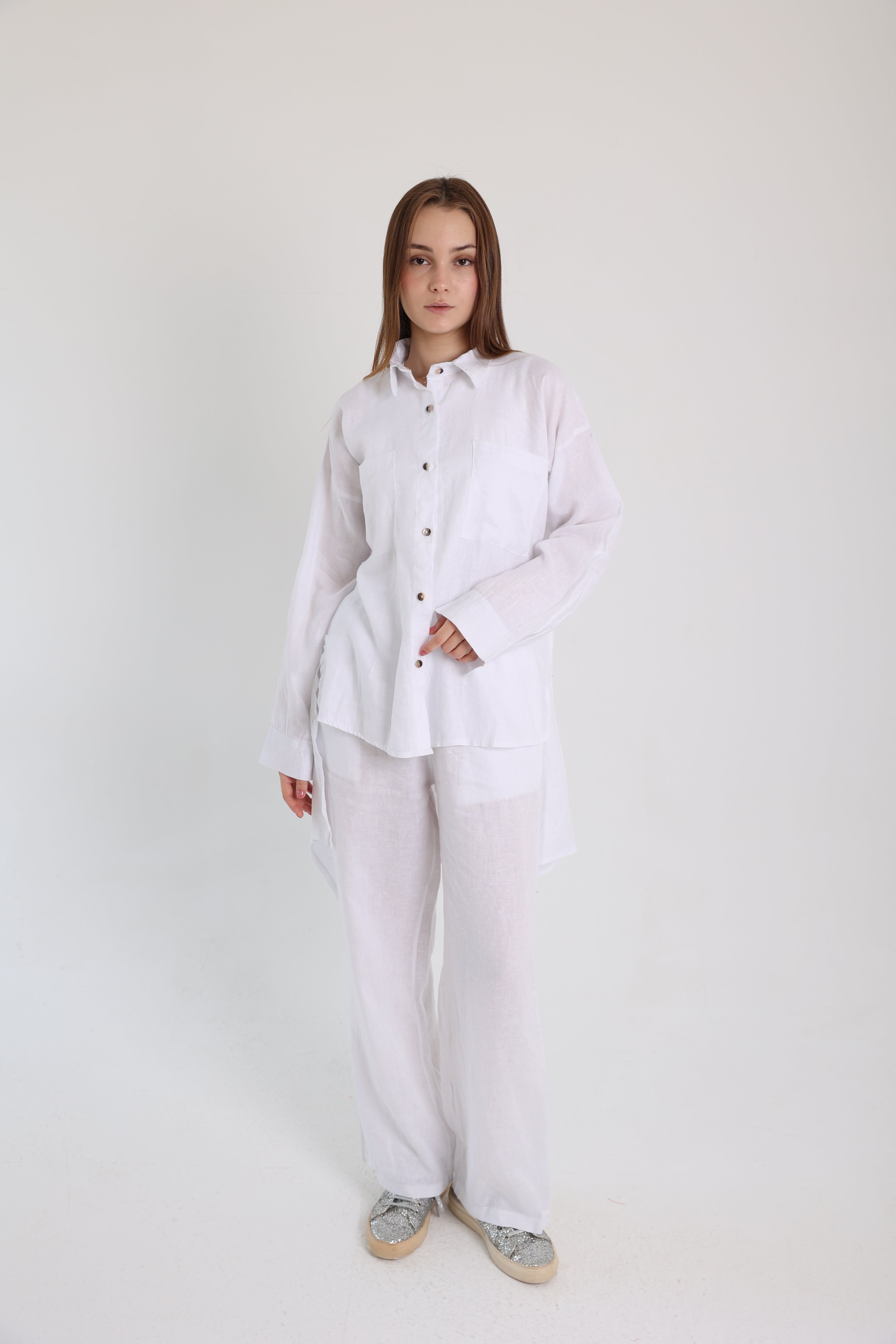 White High-Low Linen Shirt