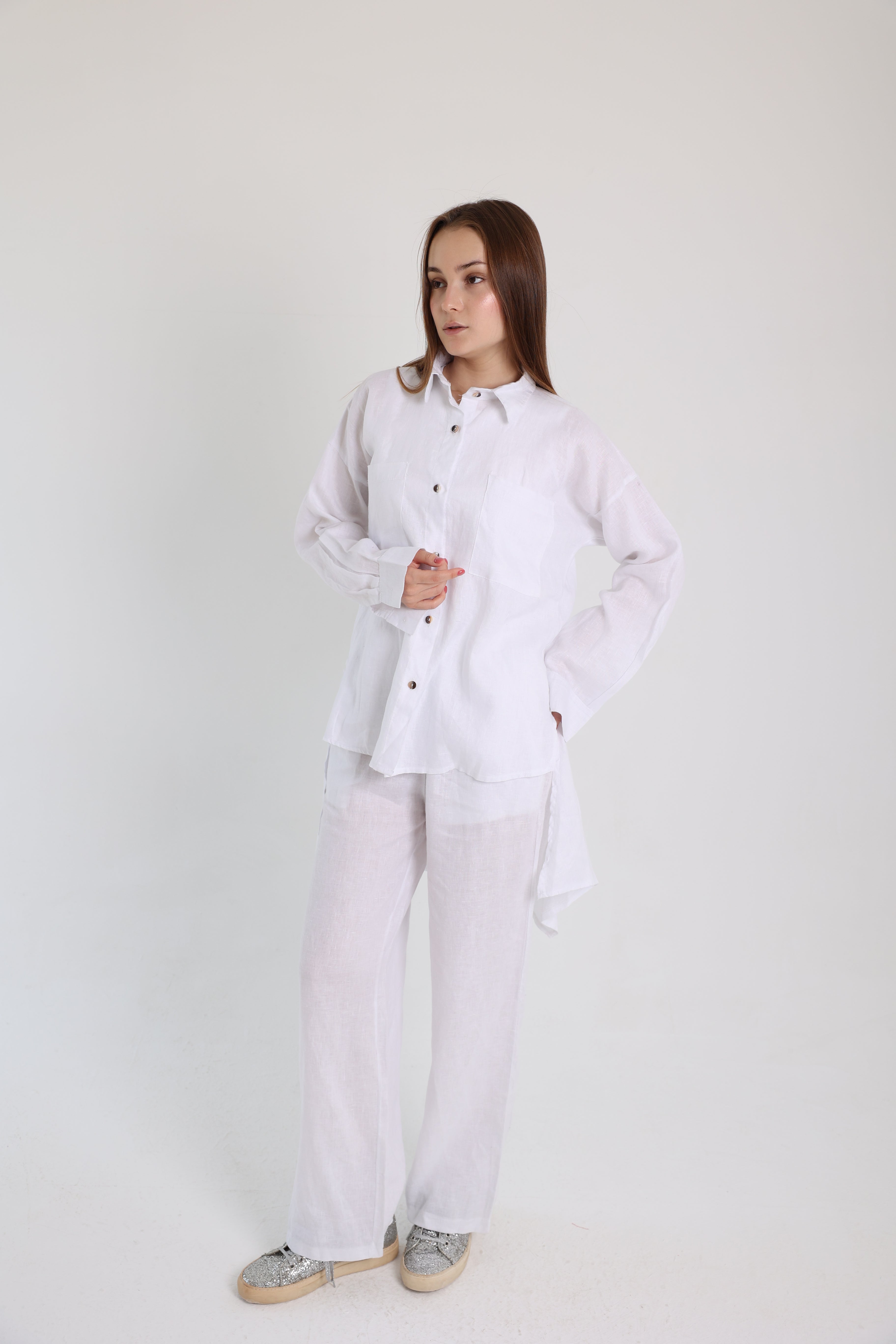 White High-Low Linen Shirt