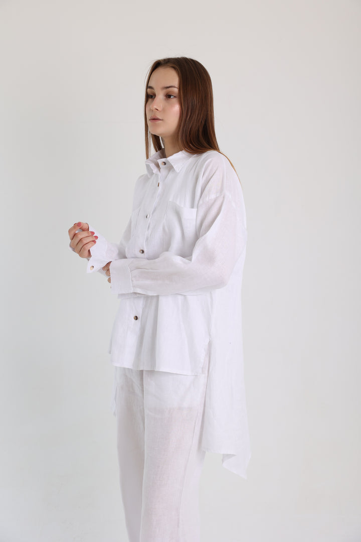 White High-Low Linen Shirt