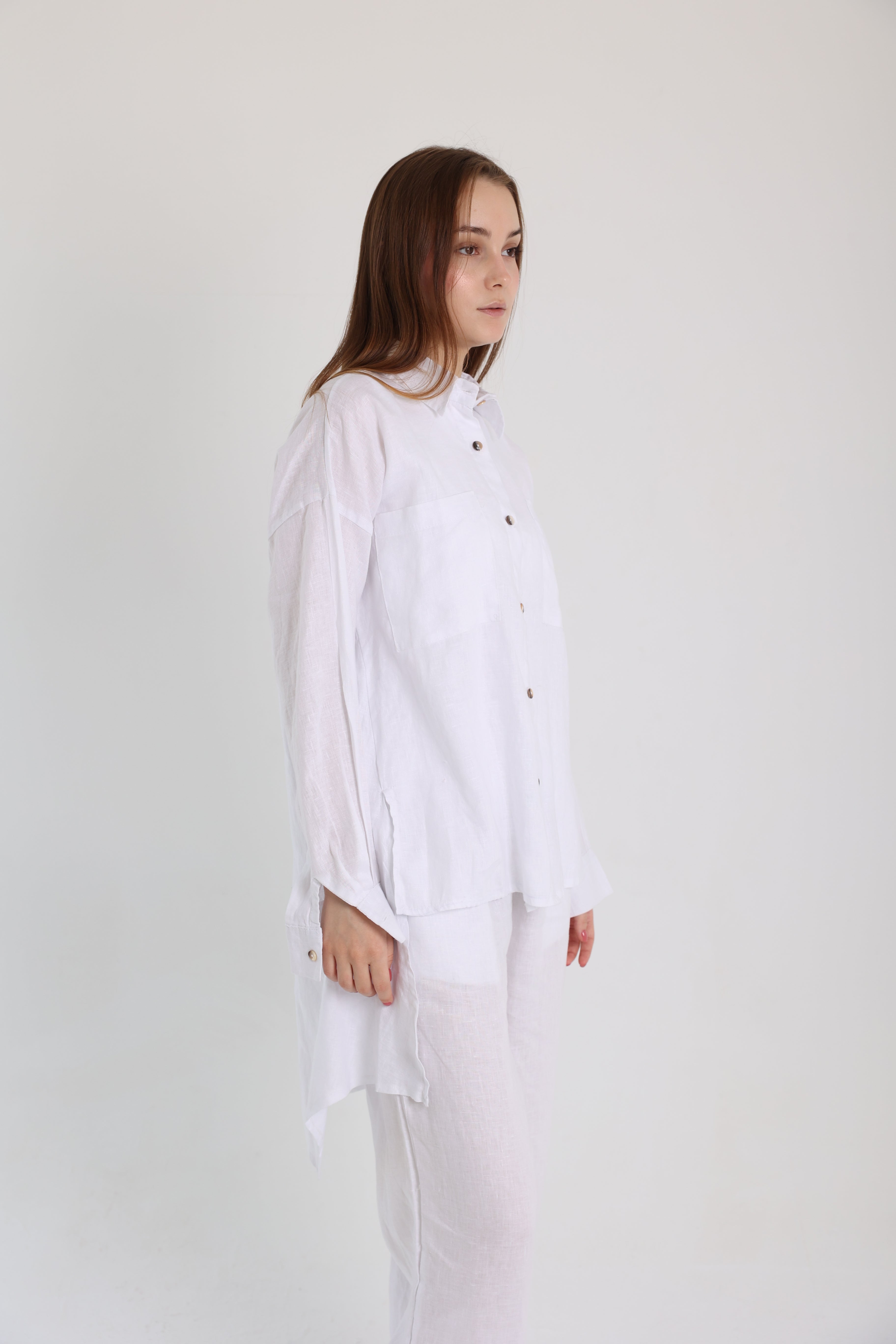 White High-Low Linen Shirt