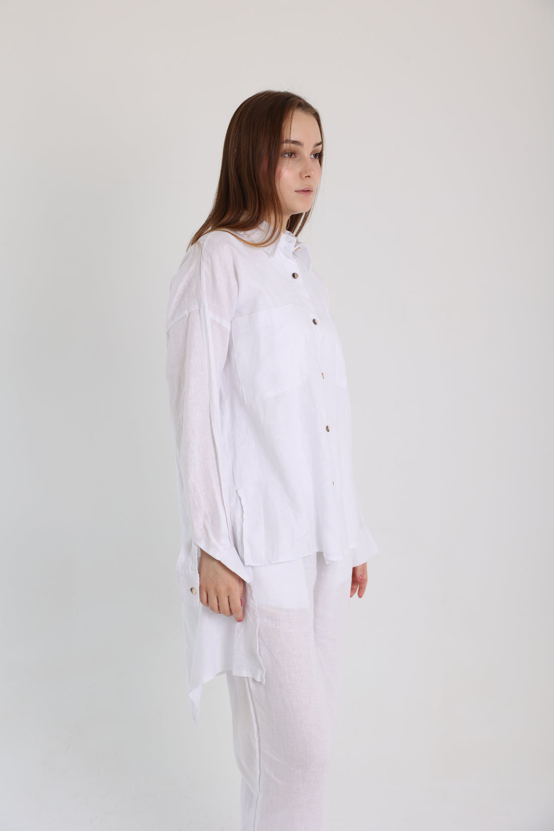 White High-Low Linen Shirt