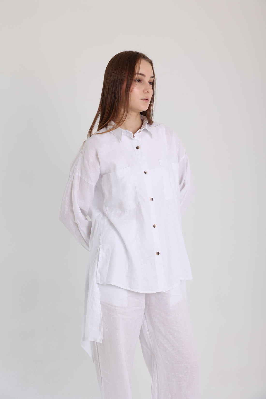 White High-Low Linen Shirt