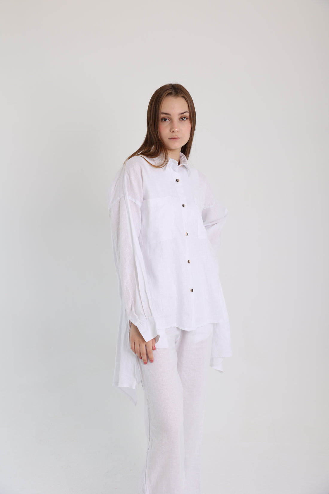 White High-Low Linen Shirt
