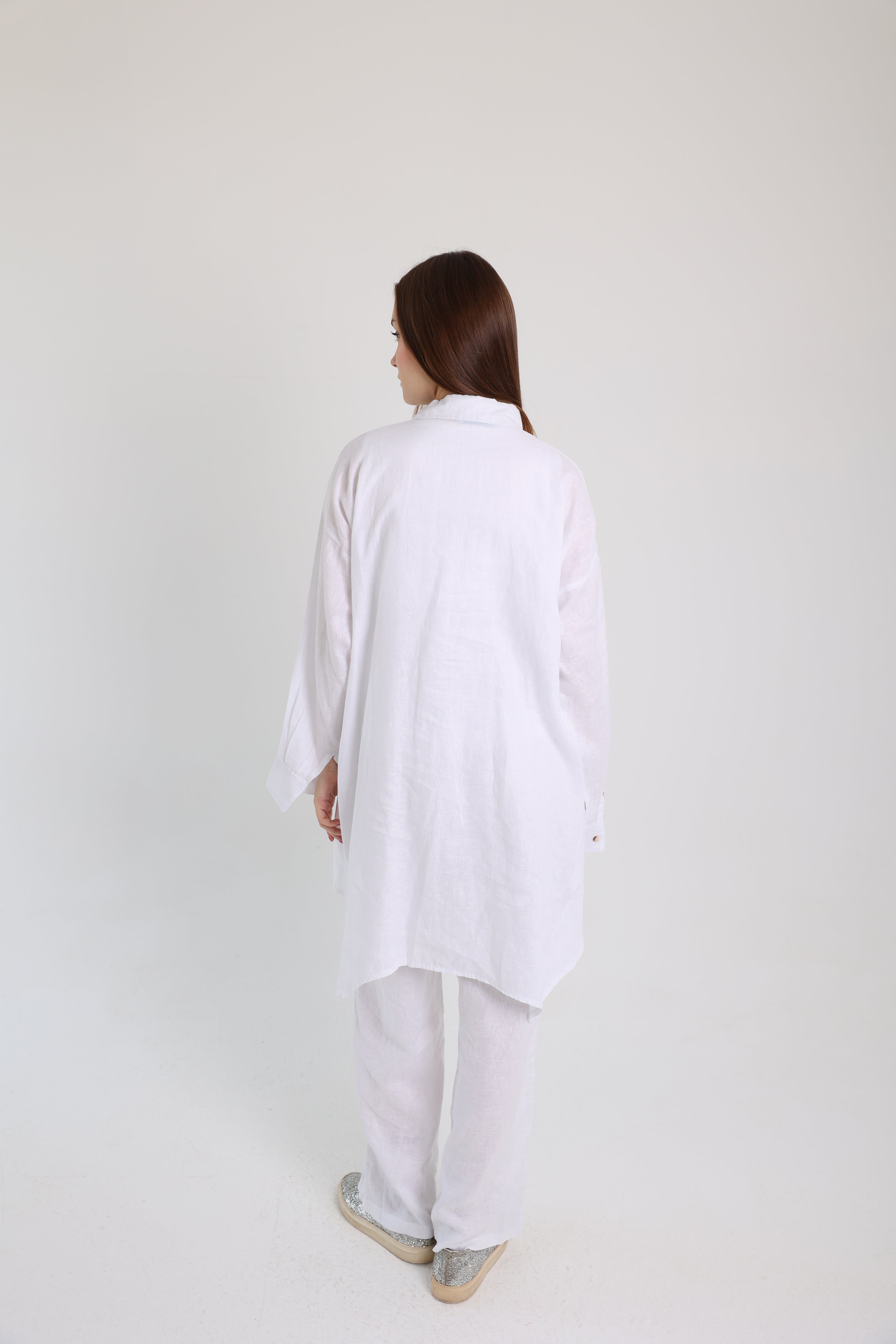 White High-Low Linen Shirt