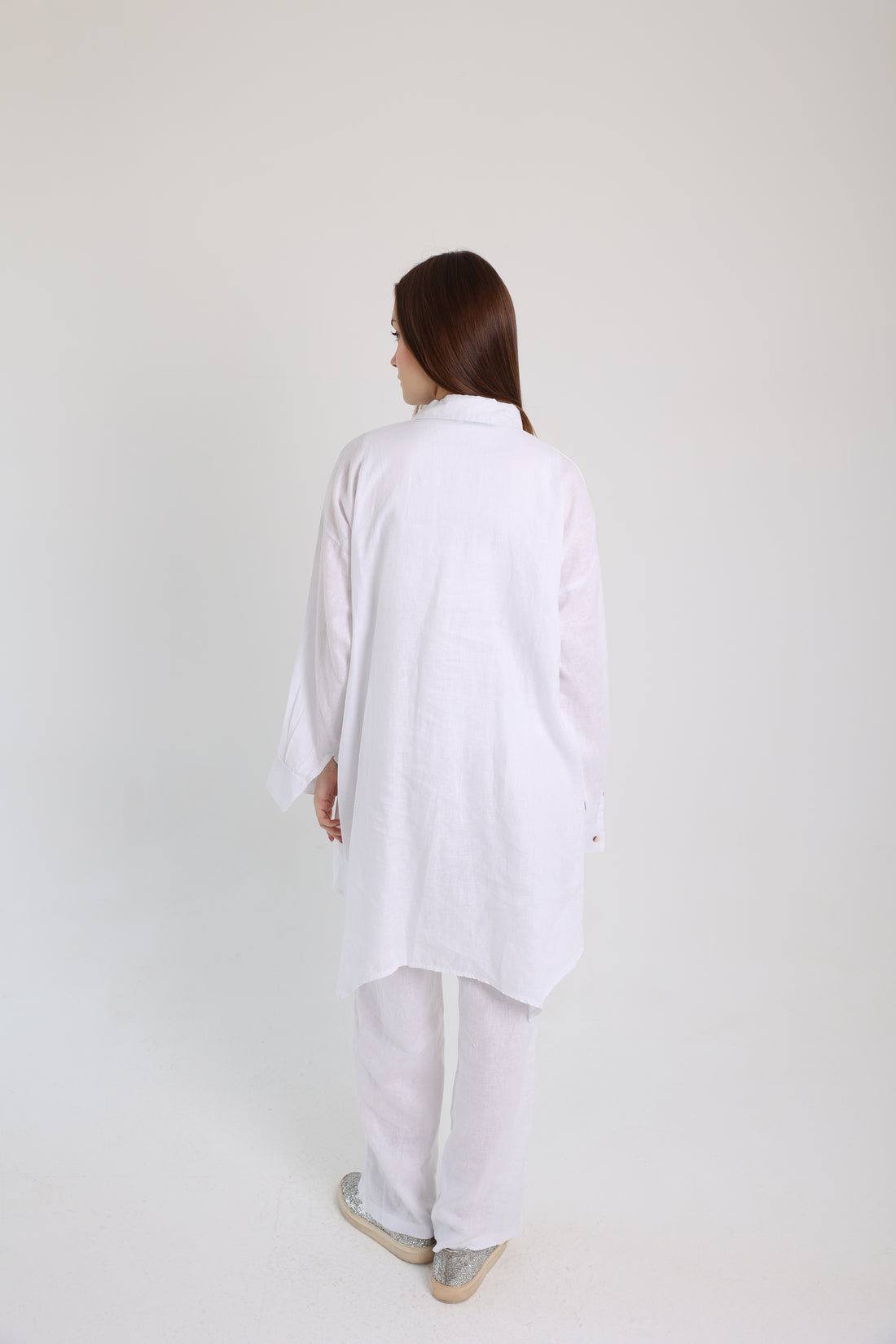 White High-Low Linen Shirt