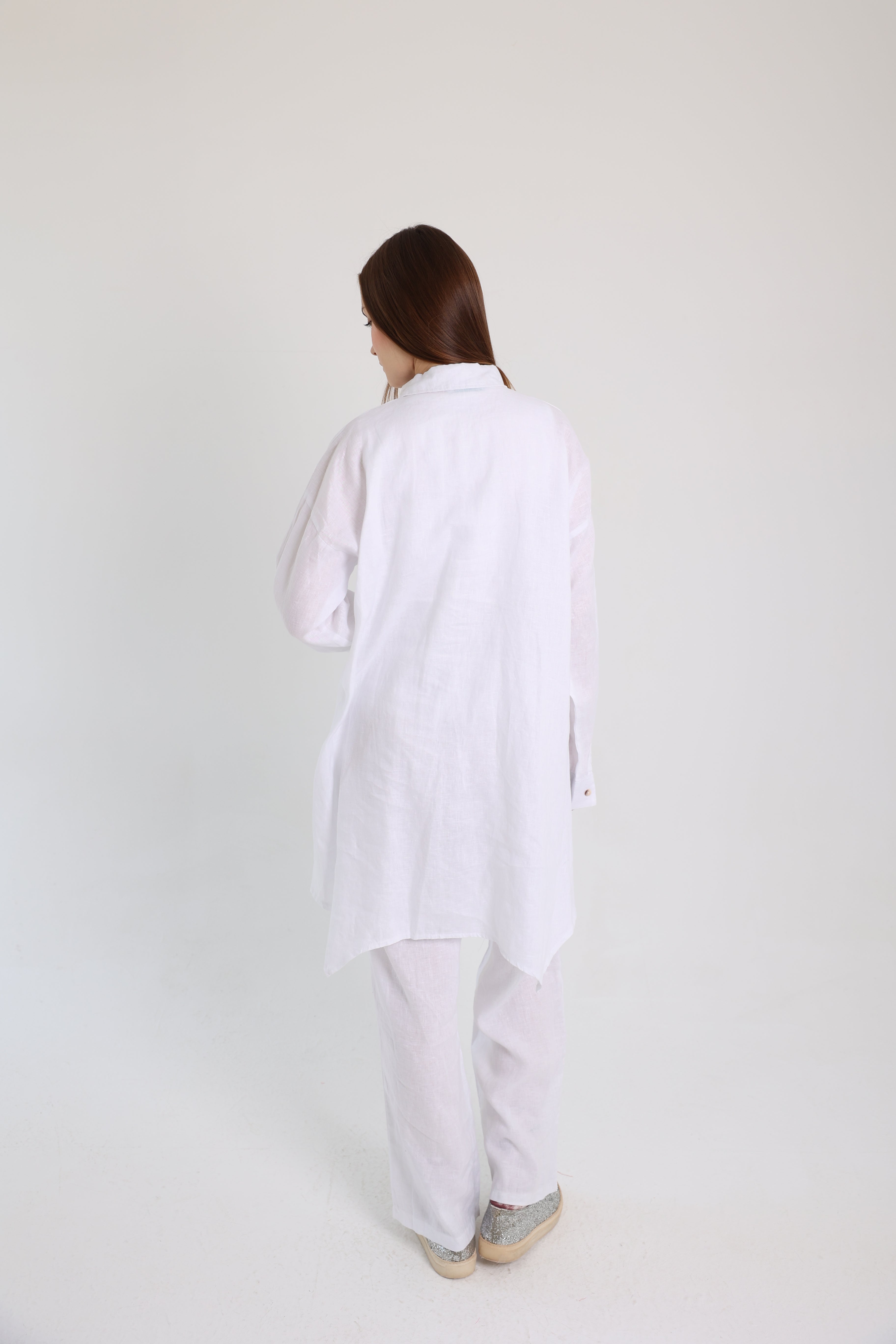 White High-Low Linen Shirt