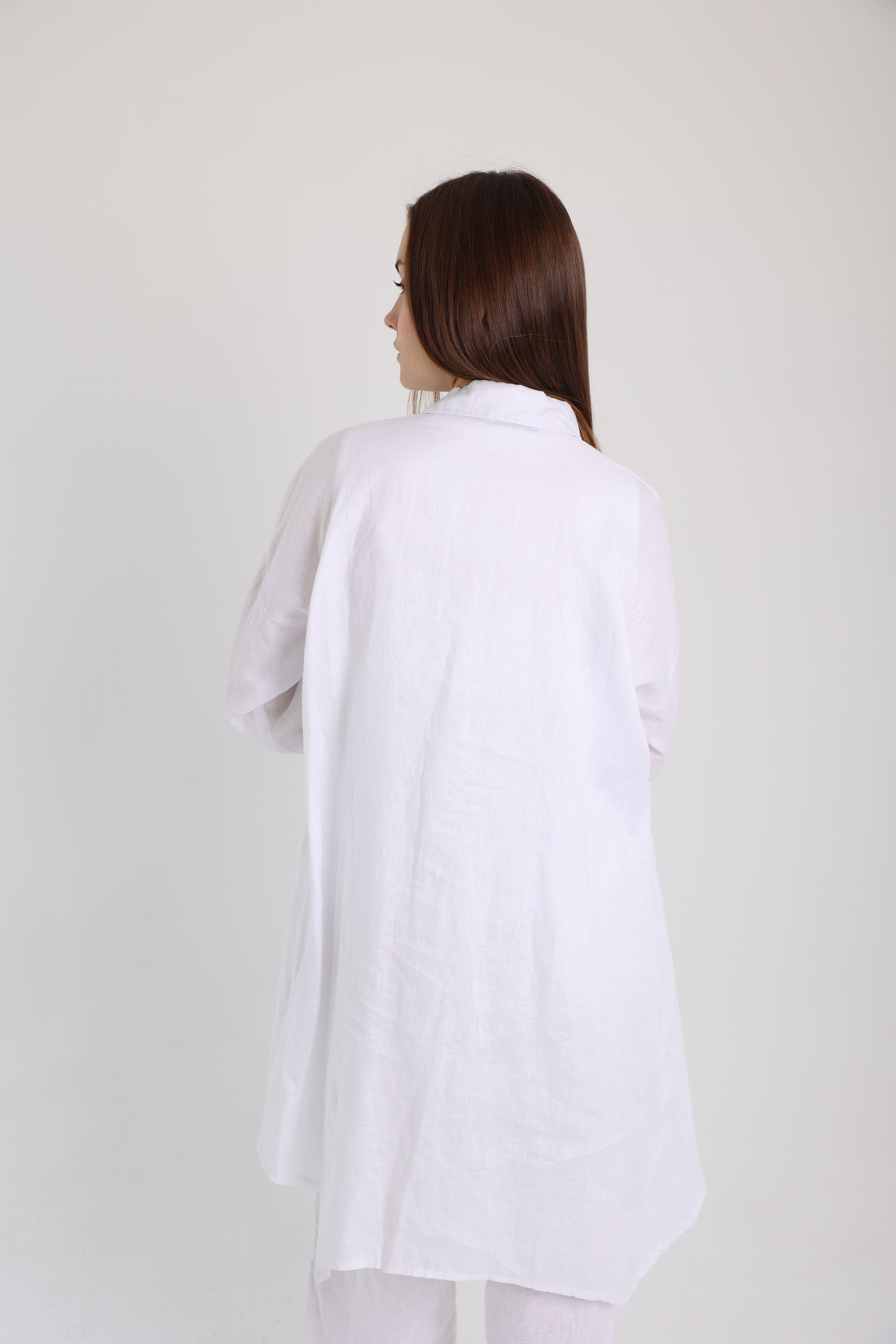 White High-Low Linen Shirt