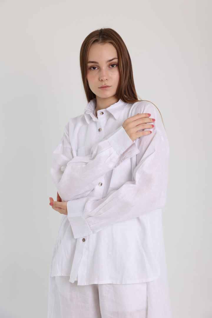 White High-Low Linen Shirt