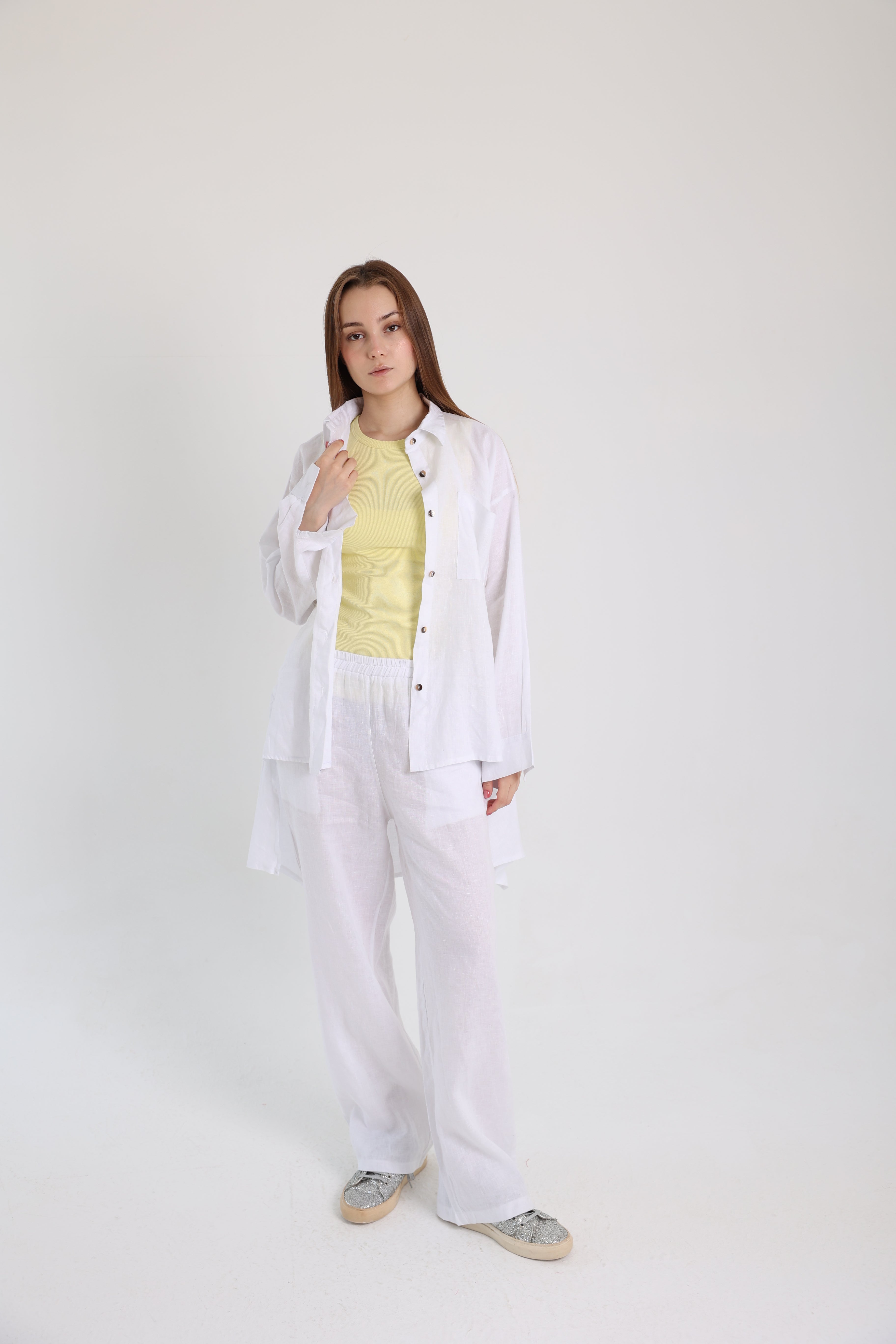 White High-Low Linen Shirt