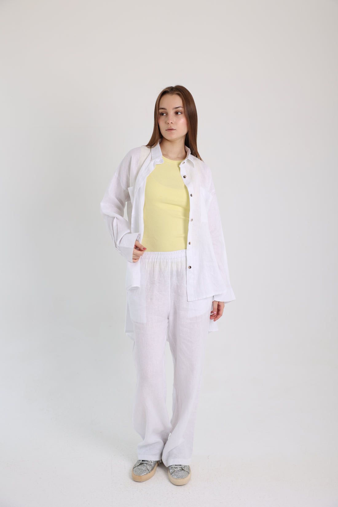 White High-Low Linen Shirt