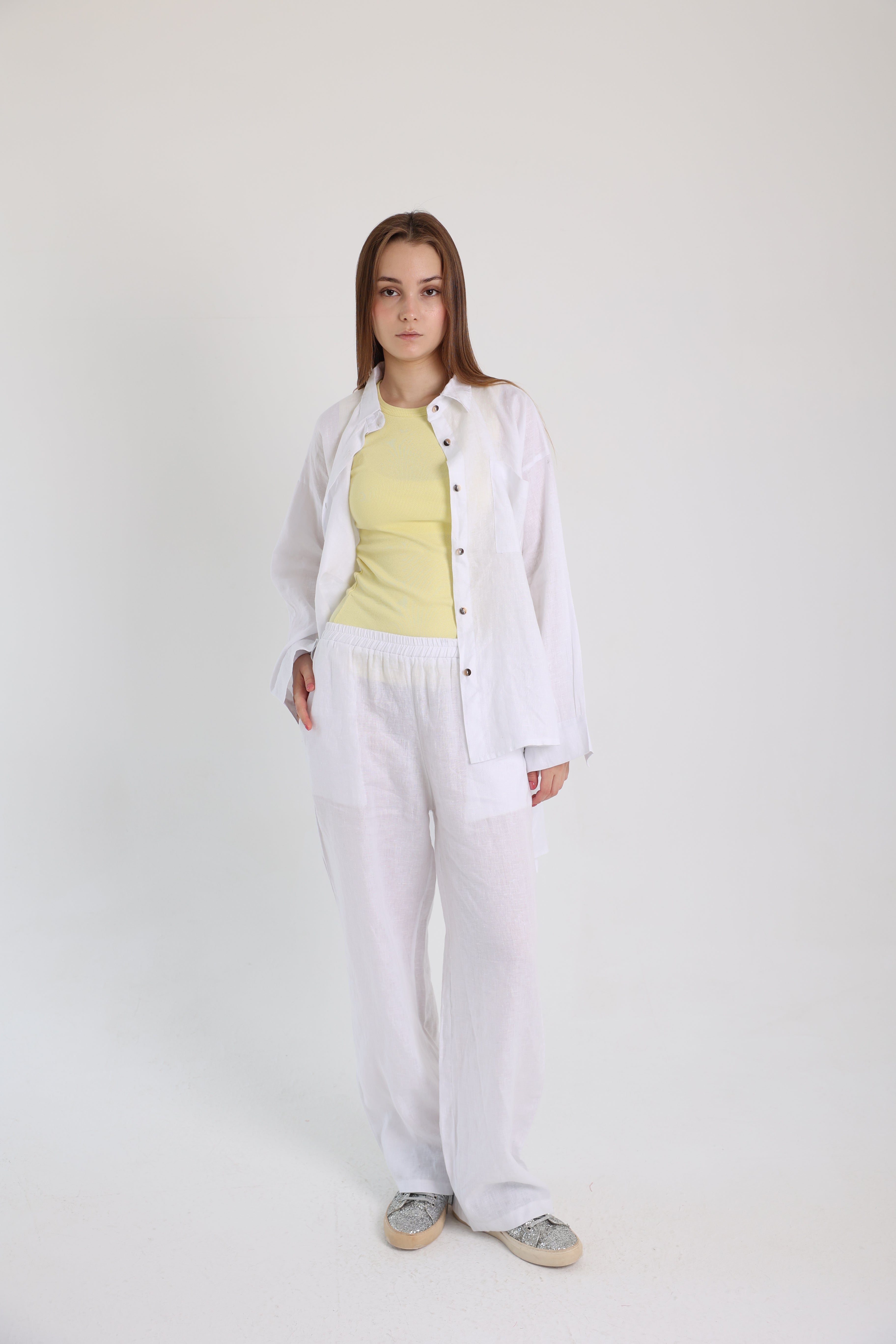 White High-Low Linen Shirt