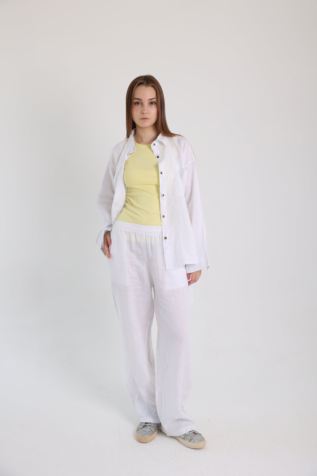 White High-Low Linen Shirt