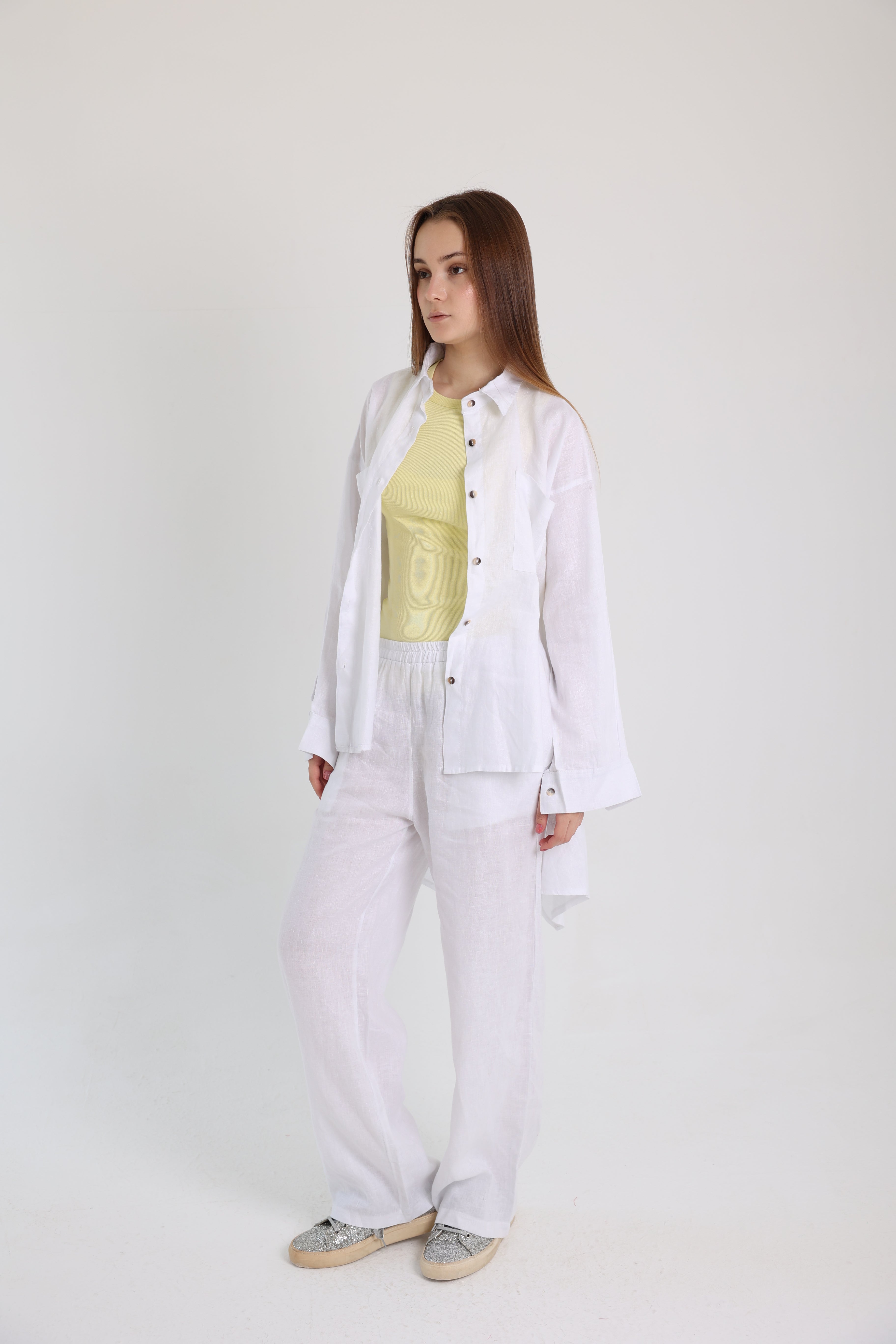 White High-Low Linen Shirt