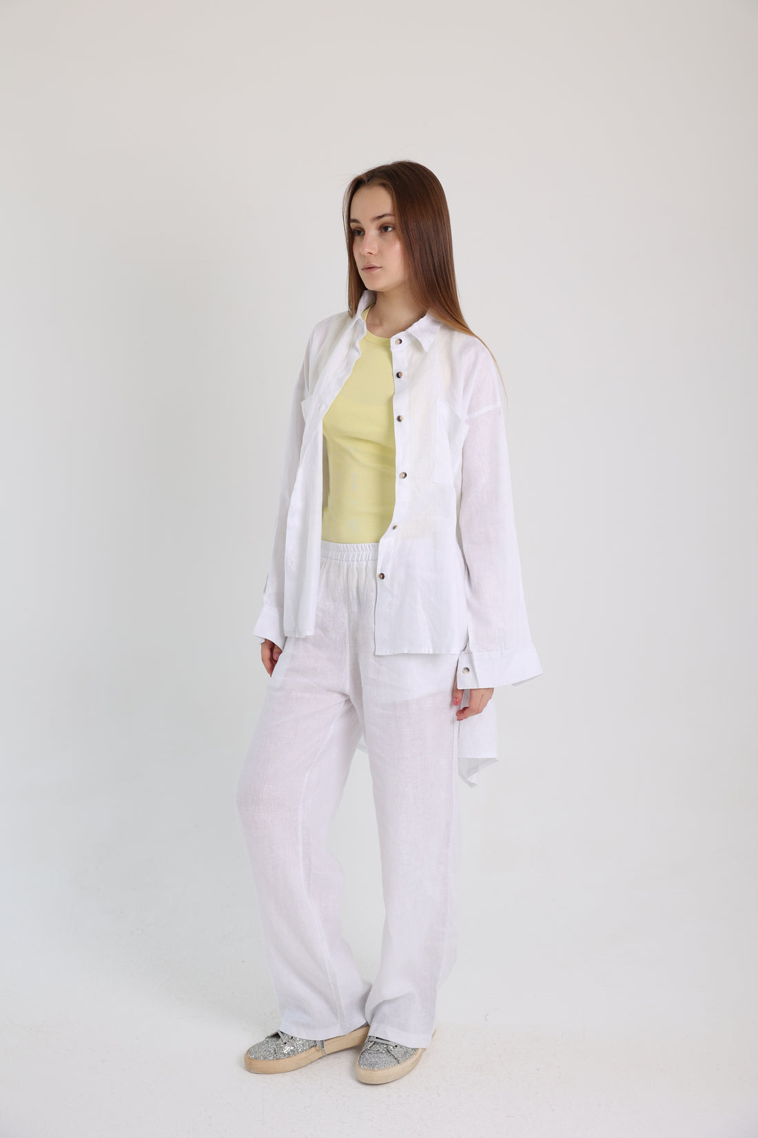 White High-Low Linen Shirt