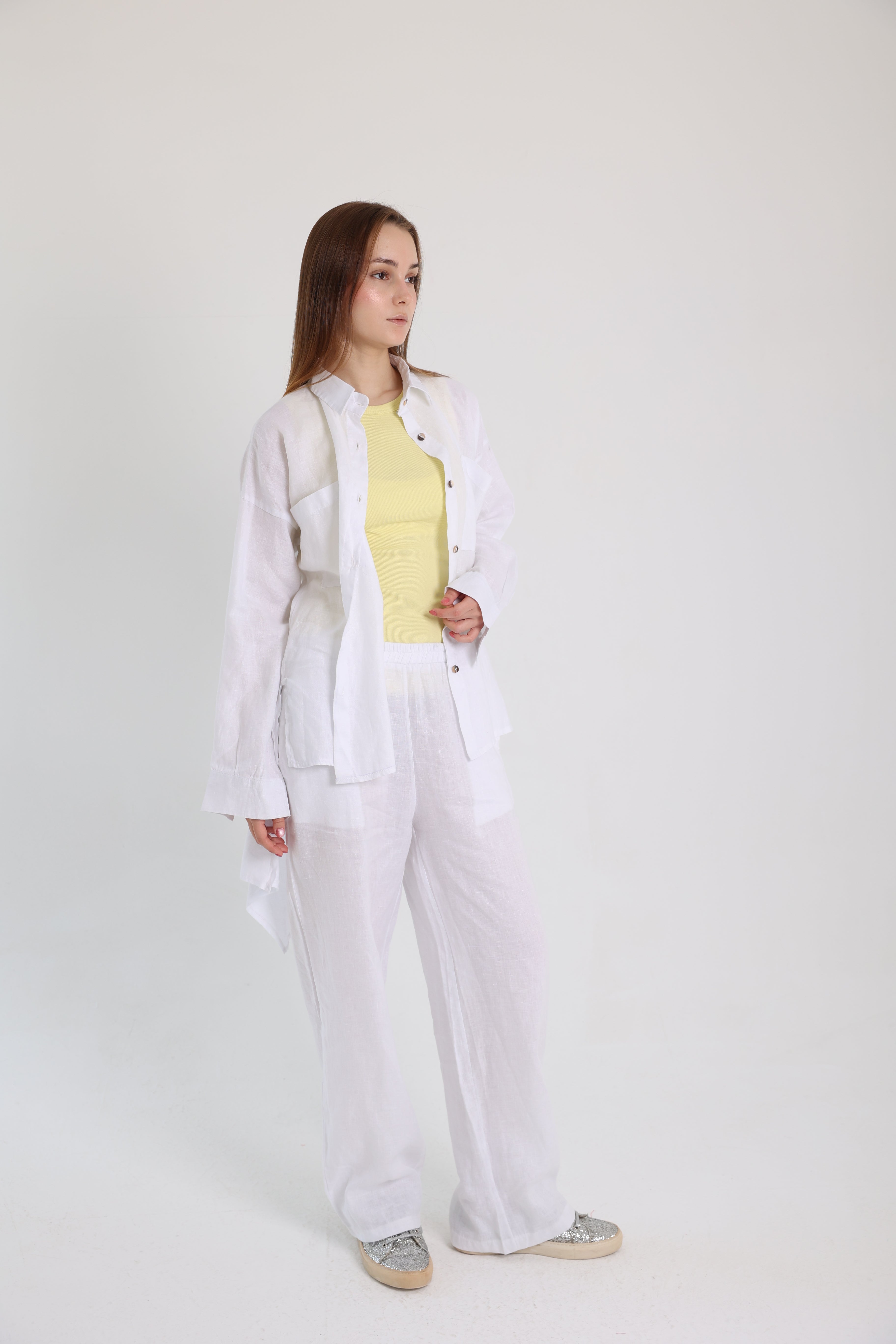White High-Low Linen Shirt