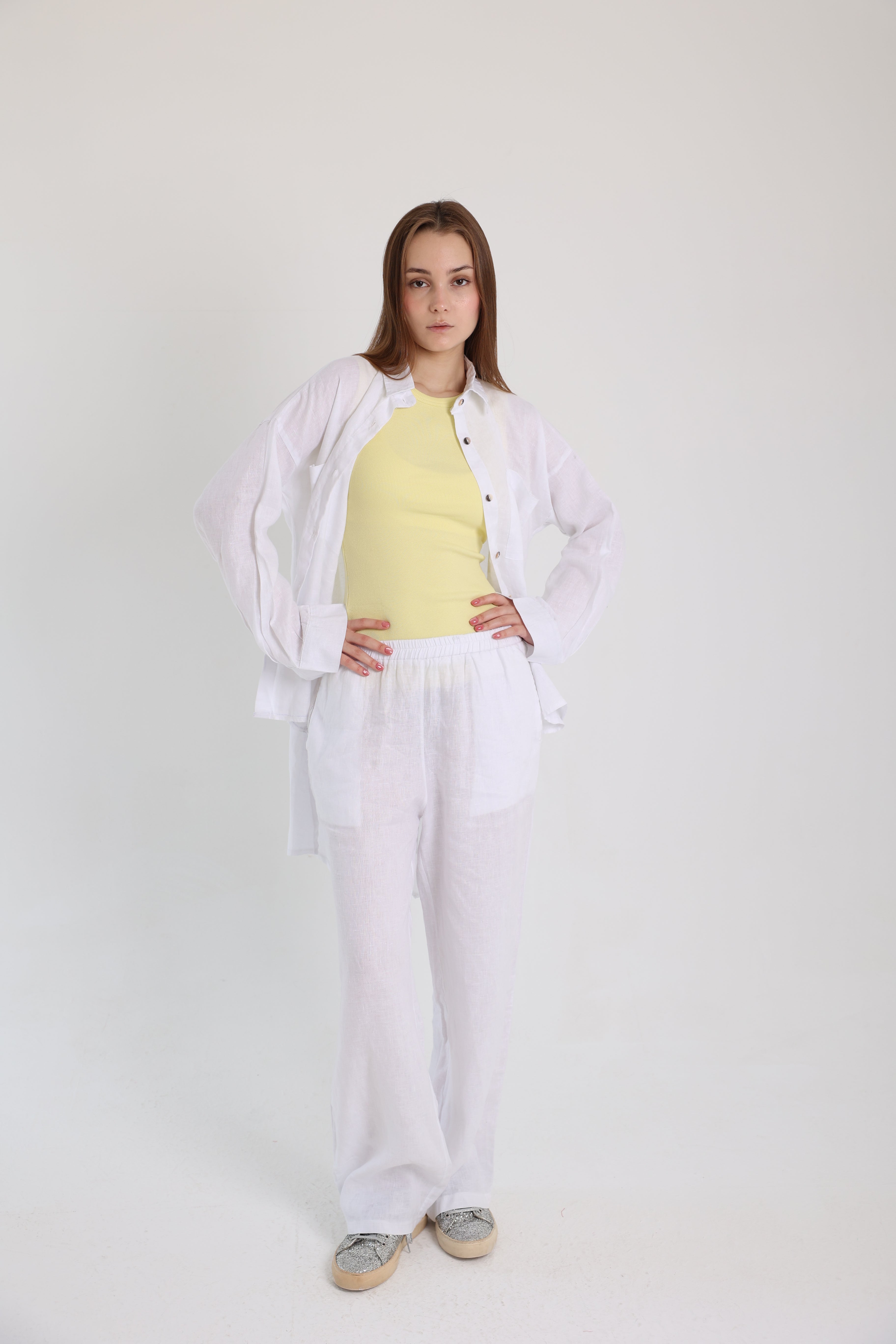 White High-Low Linen Shirt