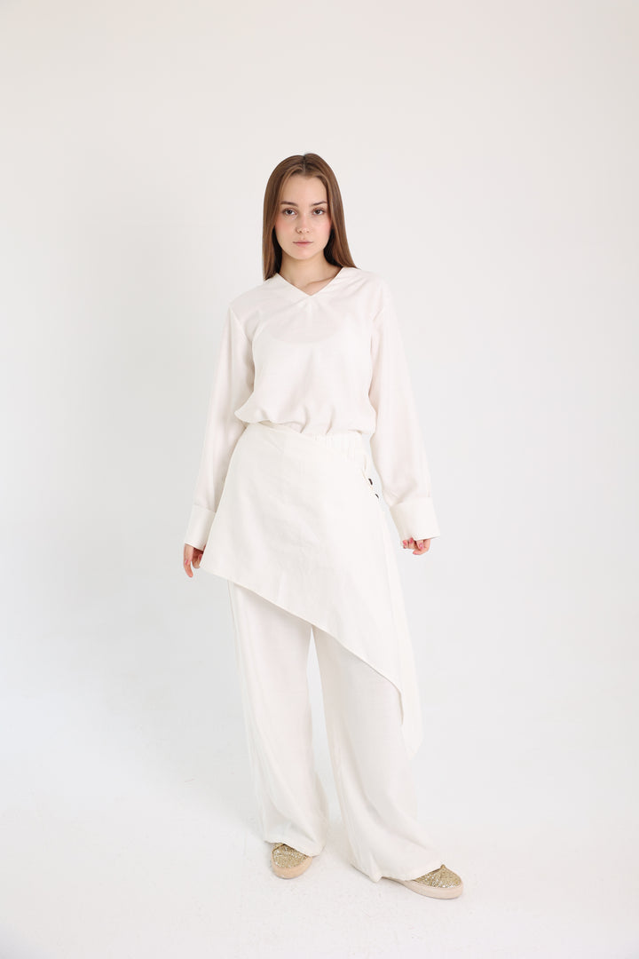 White Linen Set with a Wrap