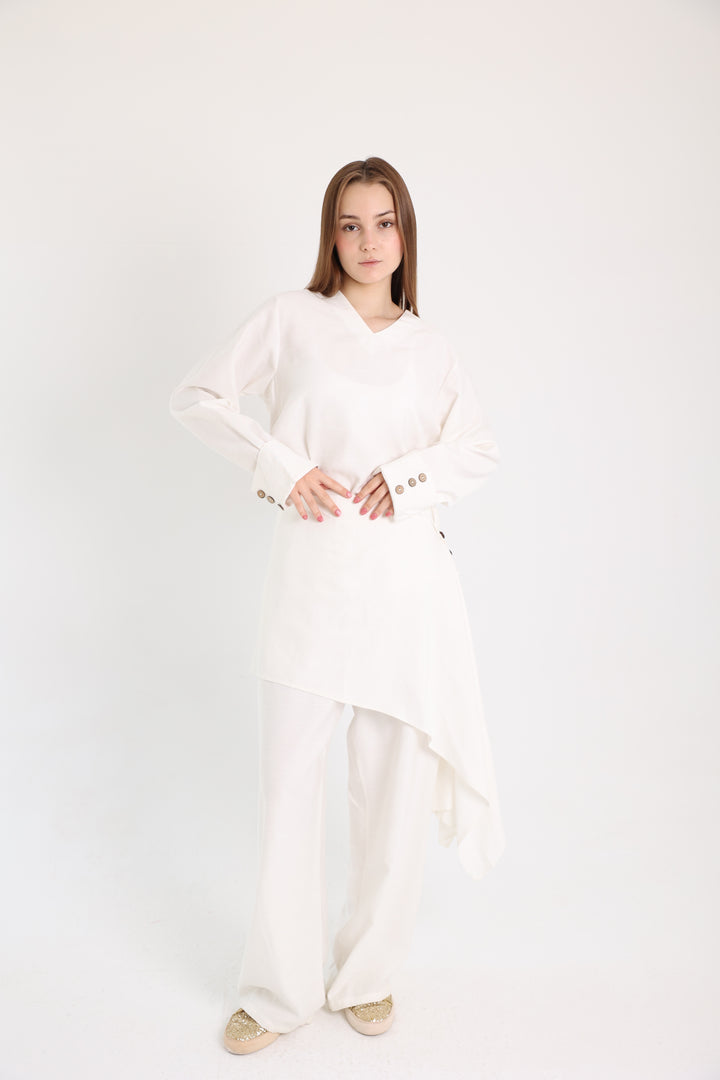 White Linen Set with a Wrap