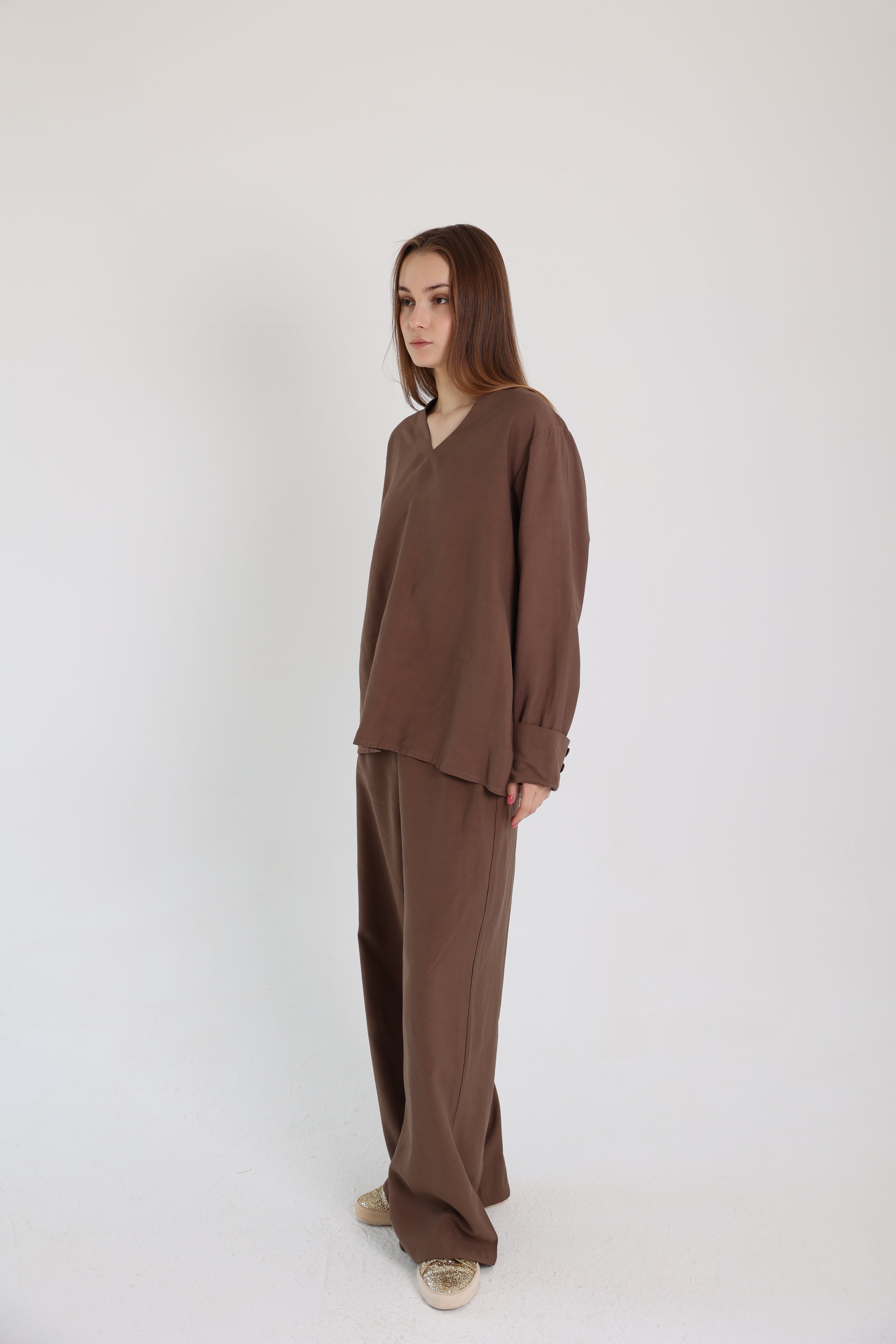 Brown Linen Set with a Wrap