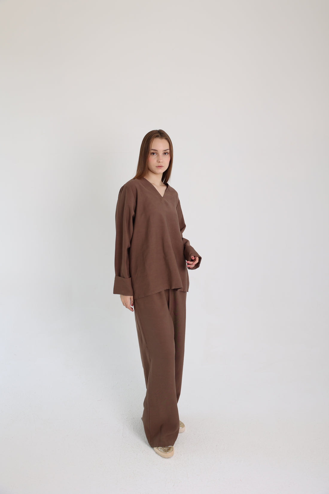 Brown Linen Set with a Wrap
