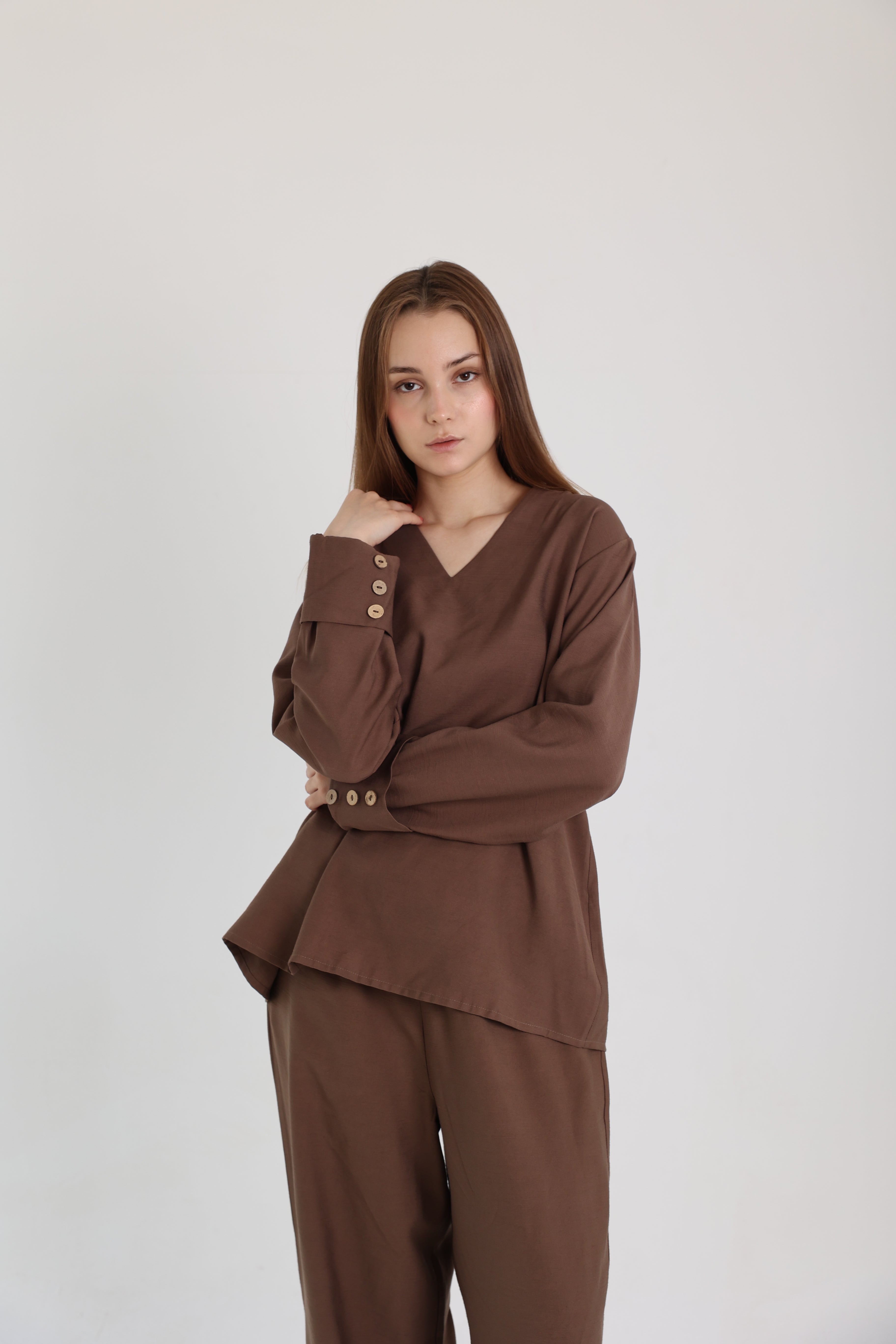 Brown Linen Set with a Wrap