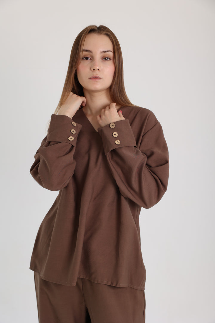 Brown Linen Set with a Wrap