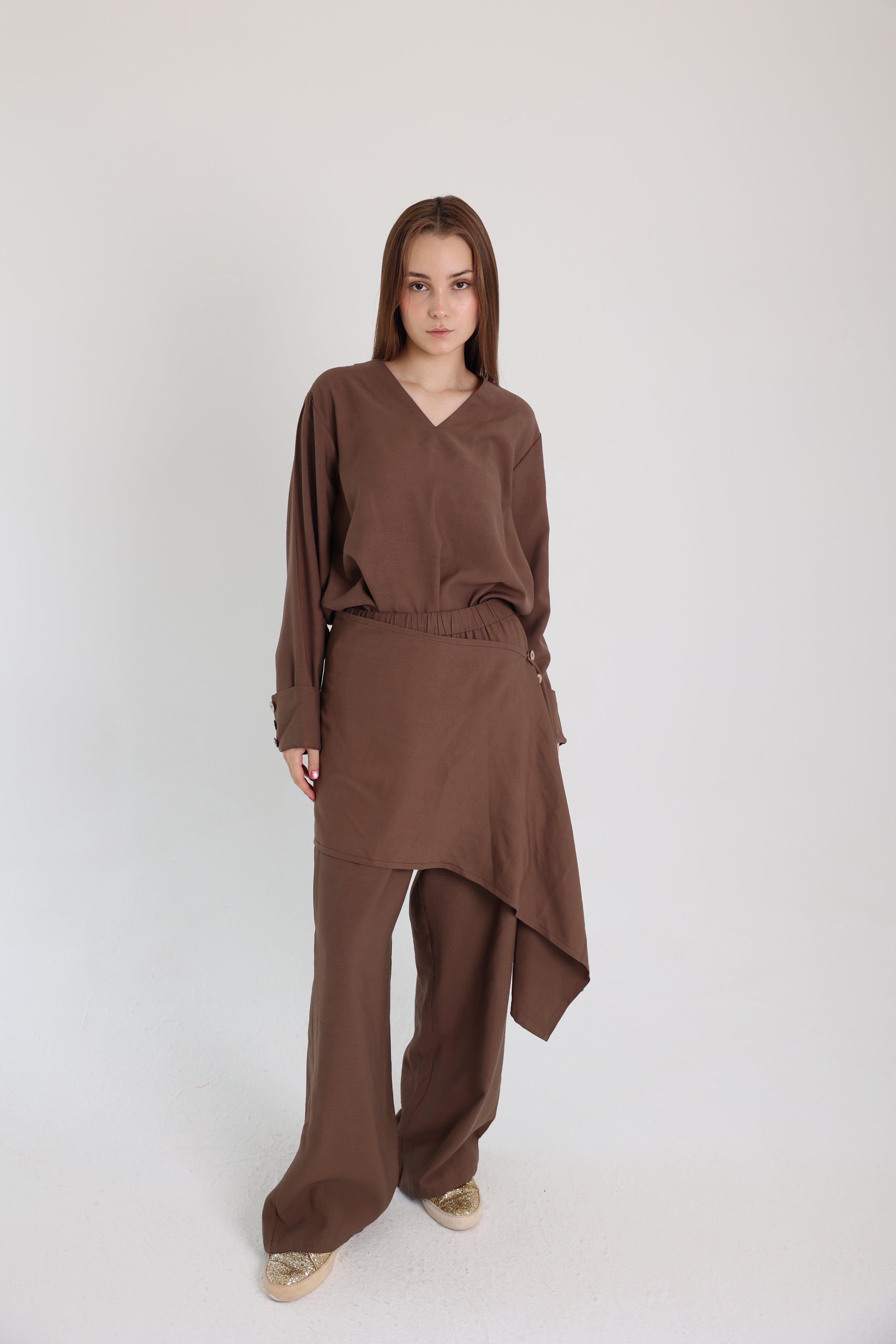 Brown Linen Set with a Wrap