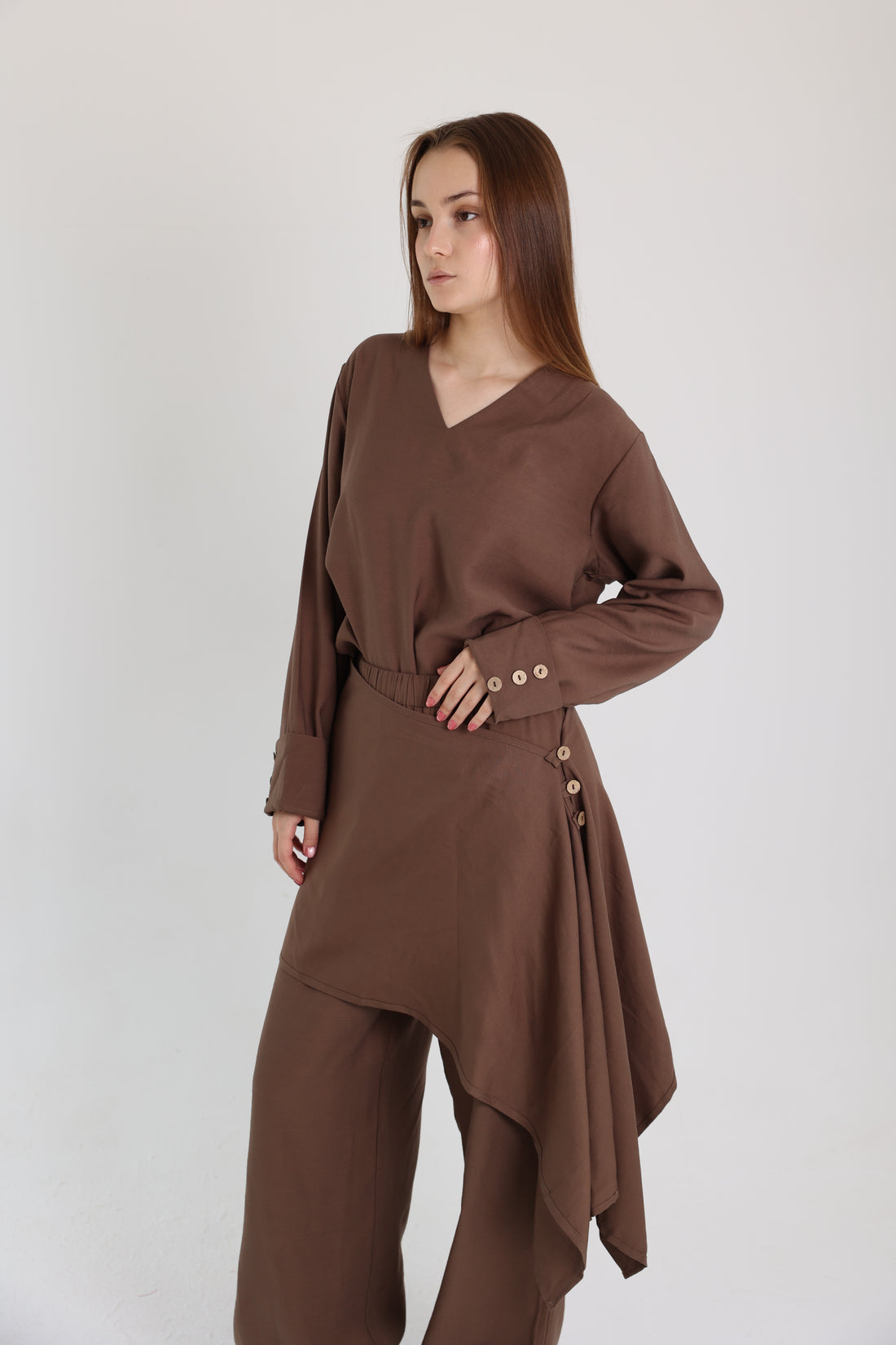 Brown Linen Set with a Wrap