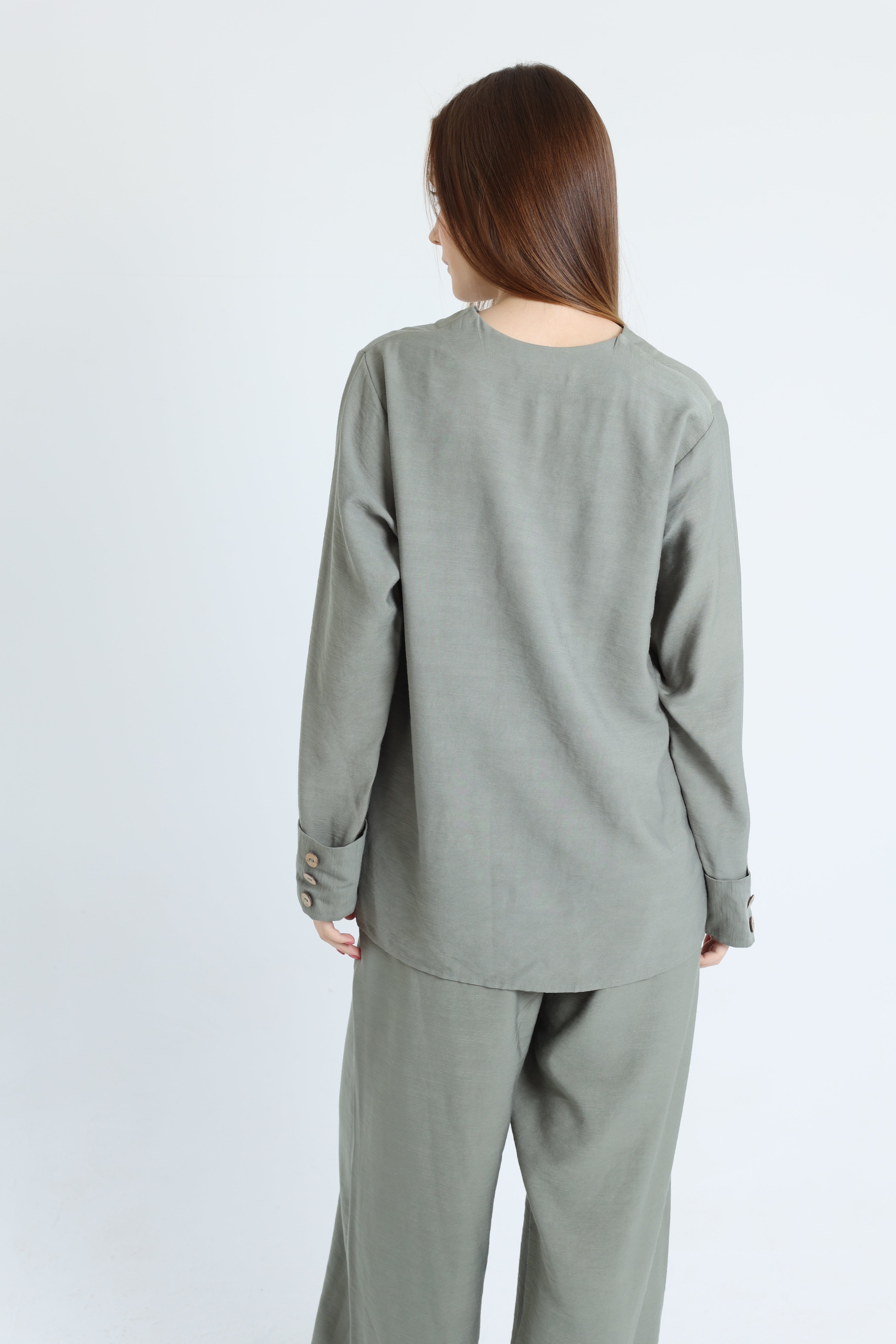 Olive Linen Set With a Wrap