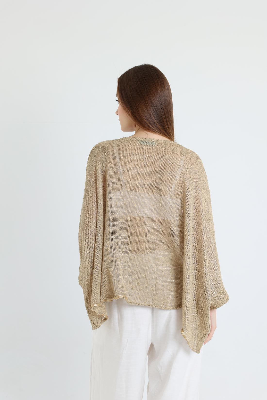 Beige mesh shawl blouse