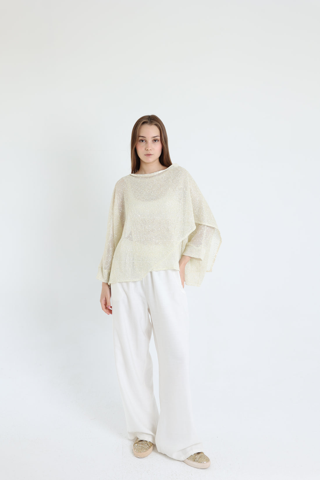 Off-white mesh shawl blouse