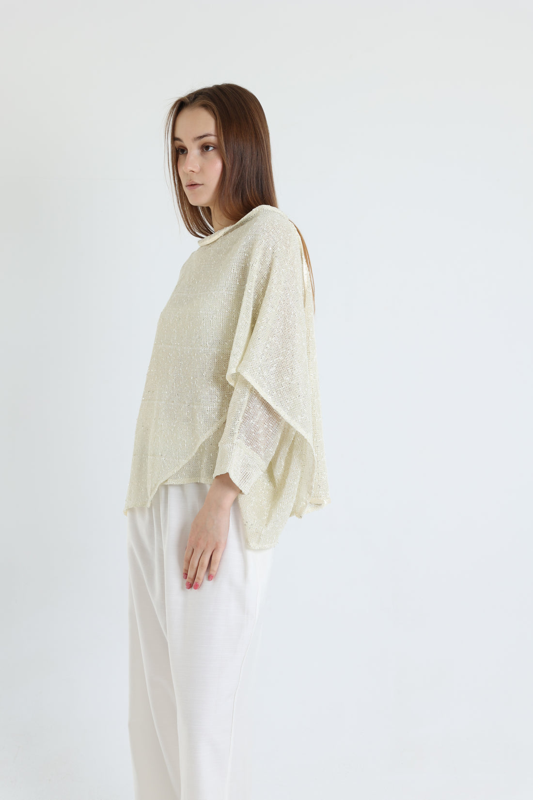 Off-white mesh shawl blouse
