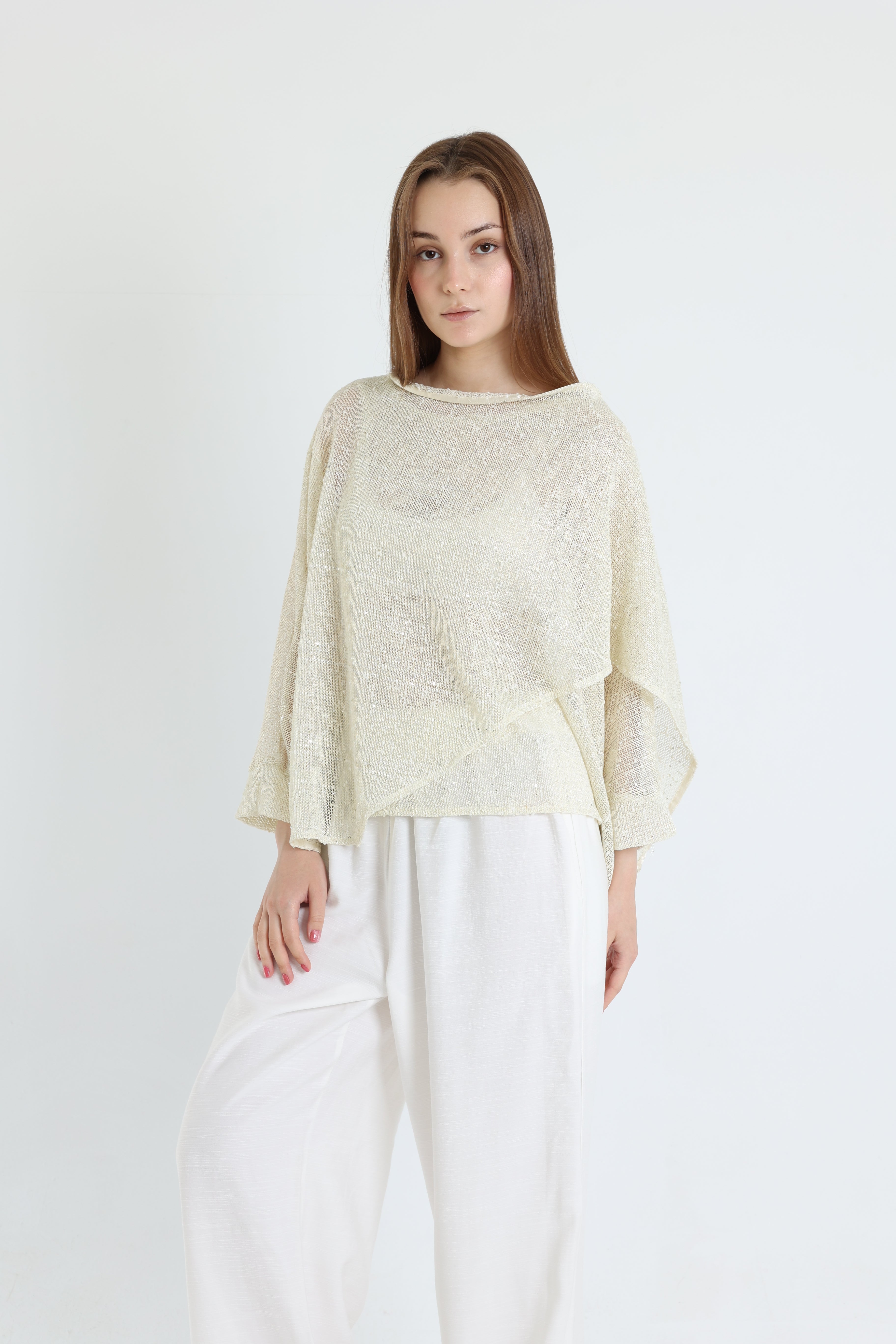 Off-white mesh shawl blouse