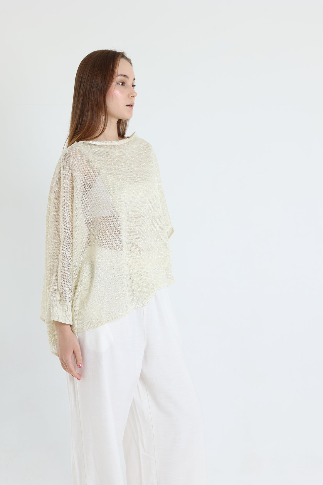 Off-white mesh shawl blouse