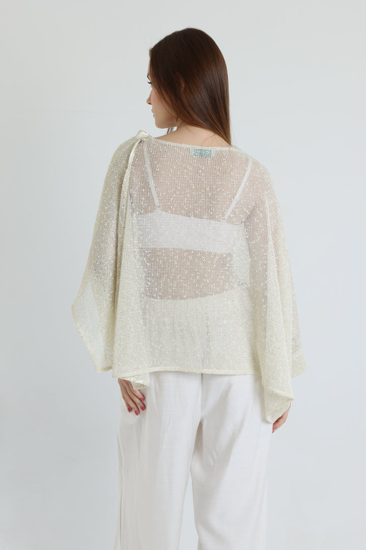 Off-white mesh shawl blouse