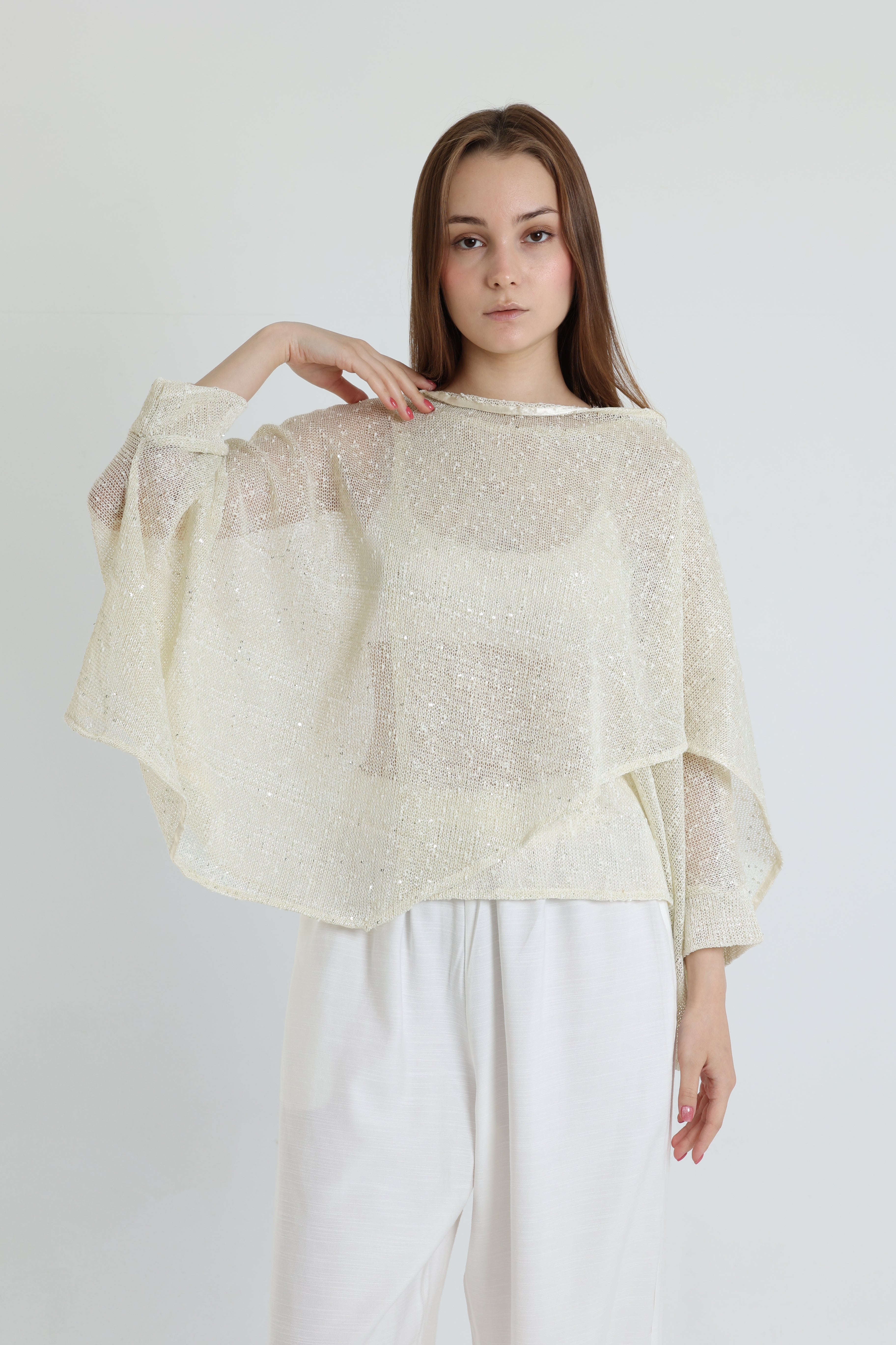 Off-white mesh shawl blouse