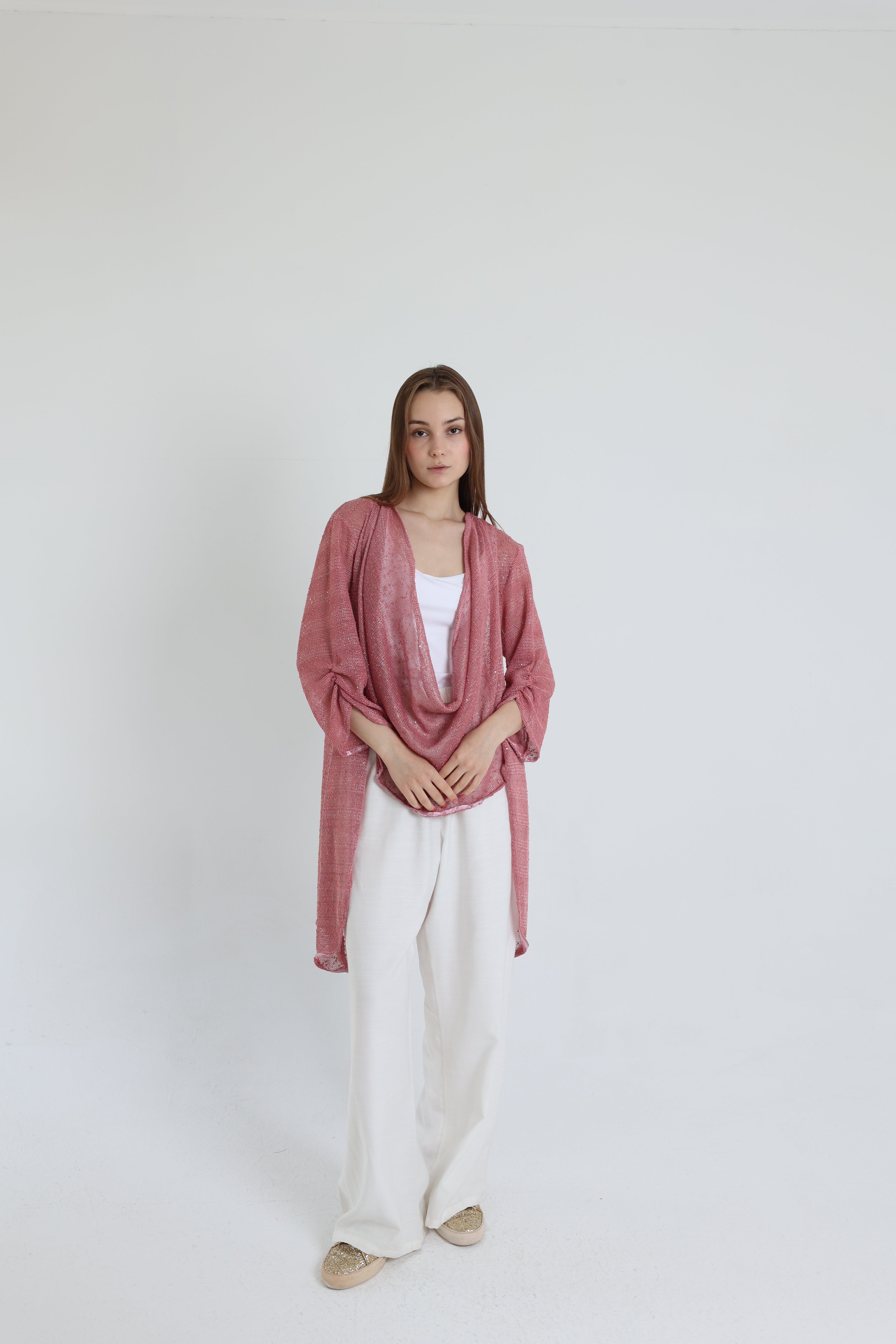 Pink mesh high-low blouse