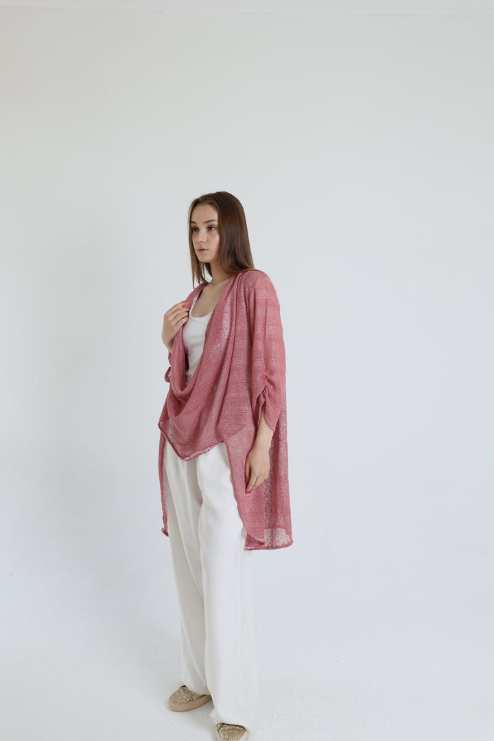 Pink mesh high-low blouse