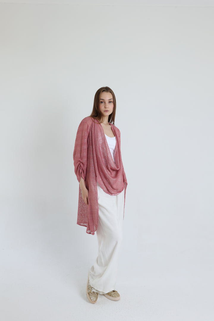 Pink mesh high-low blouse